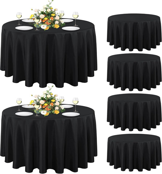 sancua 6 Pack Round Tablecloth 120 Inch Black, Stain and Wrinkle Resistant Table Cloth - Washable