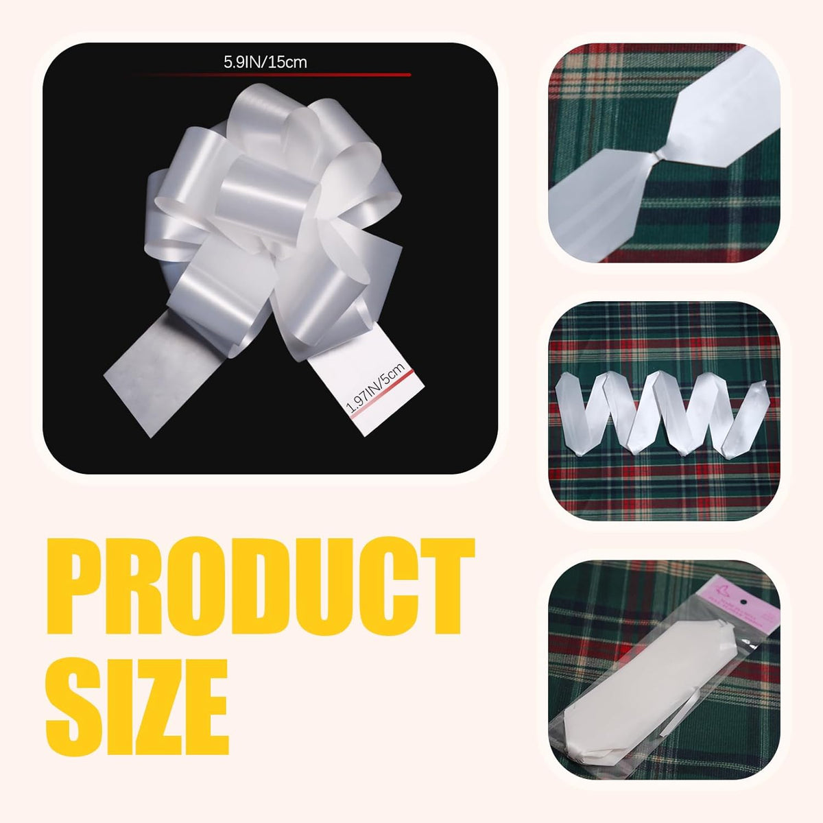 12 PCS 6 Inch White Pull Bows - Perfect for Gift Wrapping, Wedding Decor, Car Bows, Birthday