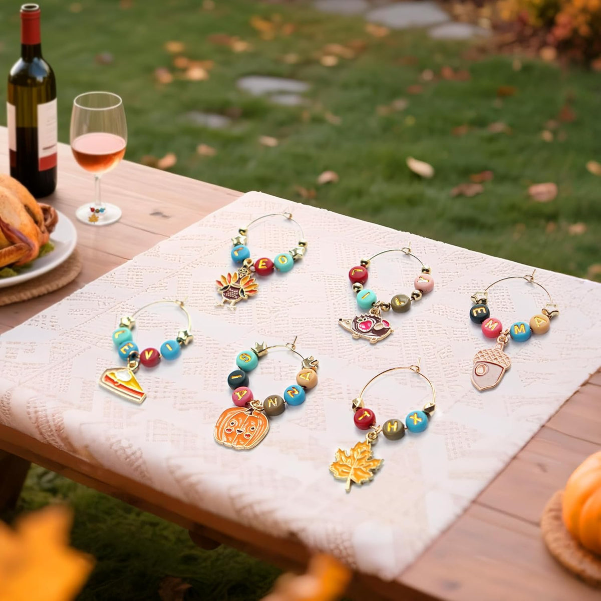 DIY Wine Glass Charms Kit, 25pcs Personalized Reusable Drink Marker Tags, Glass Identifiers for