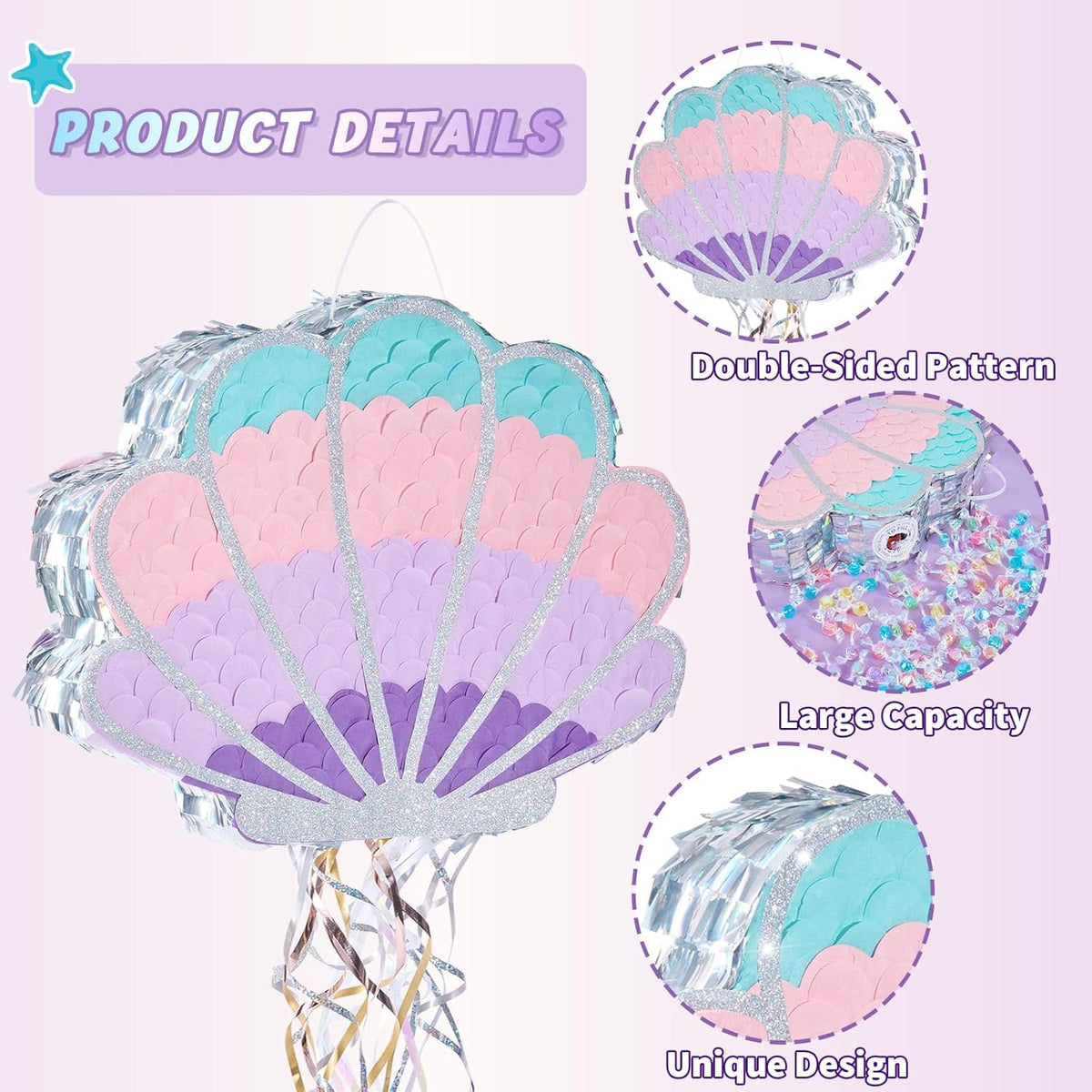 Wernnsai Mermaid Seashell Piñata - Pink Shellfish Pinatas for Kids Girls Birthday Mermaid Princess