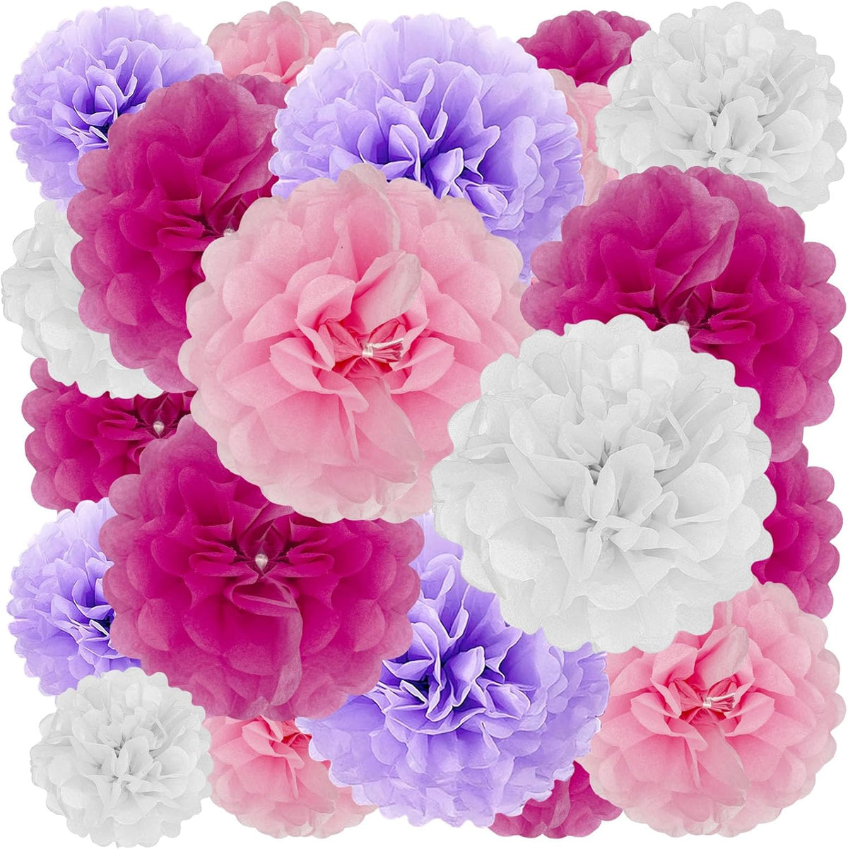 Tissue Paper Pom Poms, Purple Pink White Tissue Paper Flowers, Hanging Flower Balls for Weddings