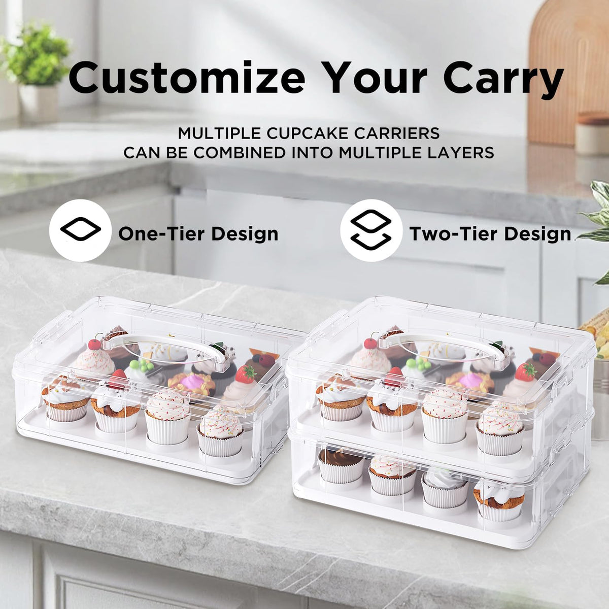 Cupcake Carrier with Lid and Handle,Cookie, Cake, Cupcake and Brownie Storage Carrier, Holds 12
