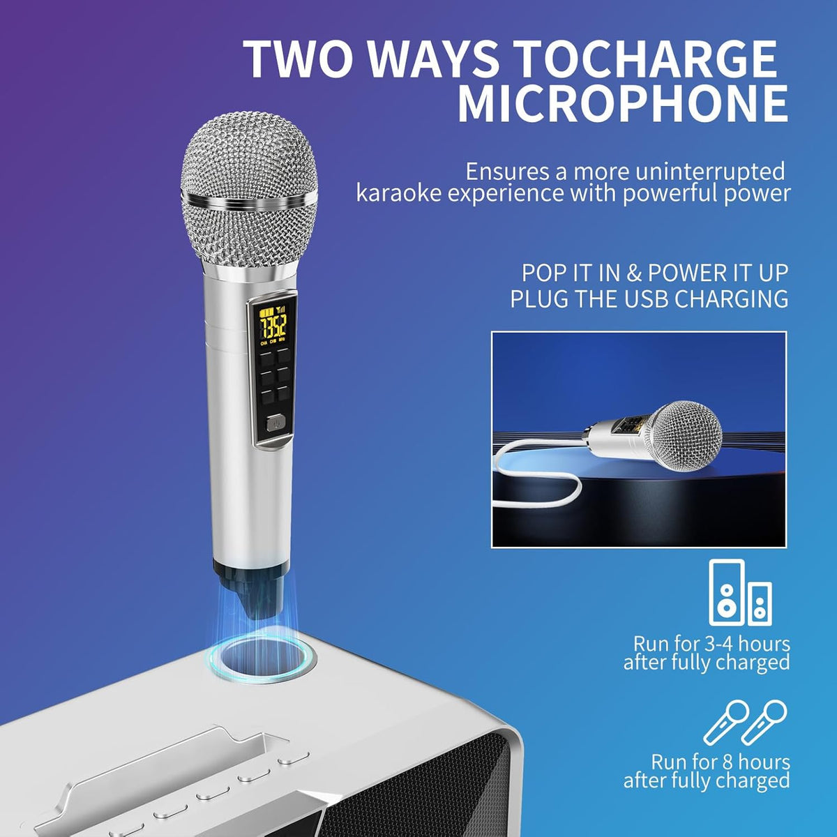 Karaoke Machine for Adults and Kids with 2 UHF Wireless Microphones,Portable Bluetooth Speaker PA