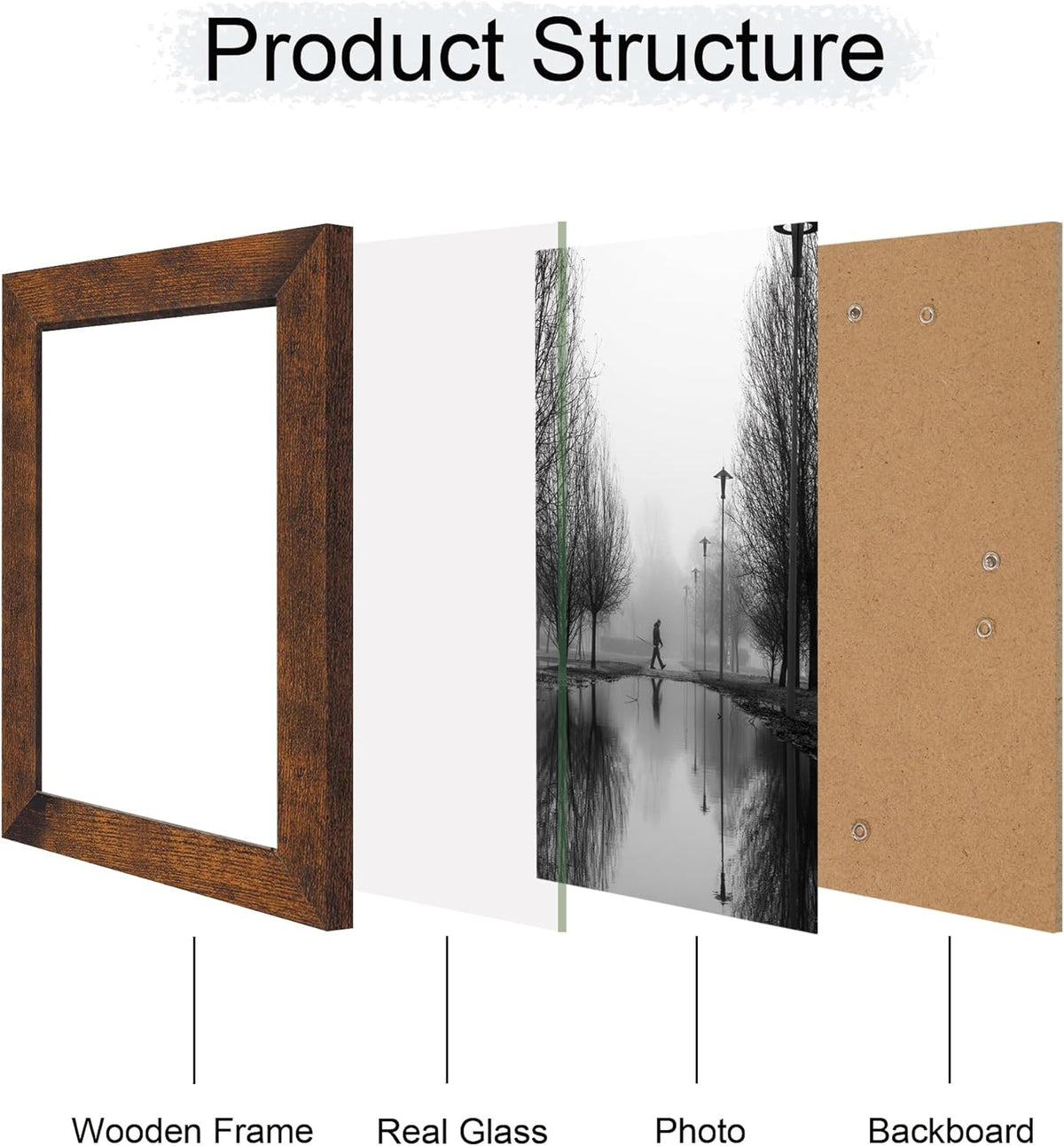 6x9 Picture Frame Set of 4, High Definition Real Glass Rustic Frame, 6 x 9 Wood Photo Frames for