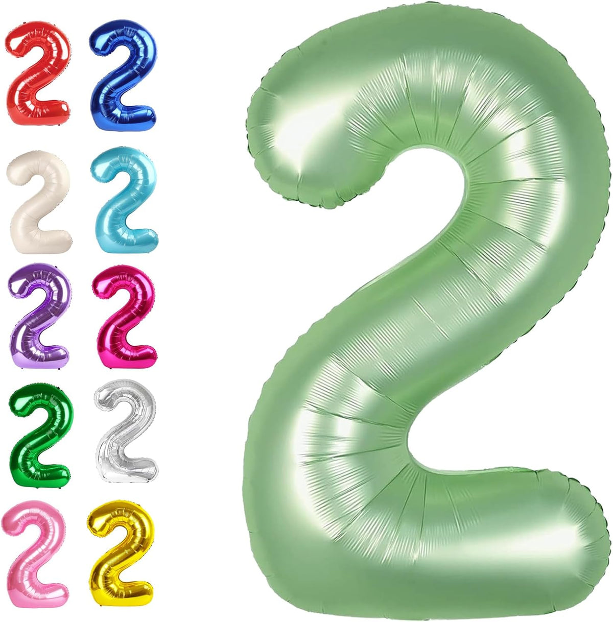 Big 40 Inch Sage Green 2 Number Balloon Birthday Decoration, 2026 Oliver Green Number 2 Helium