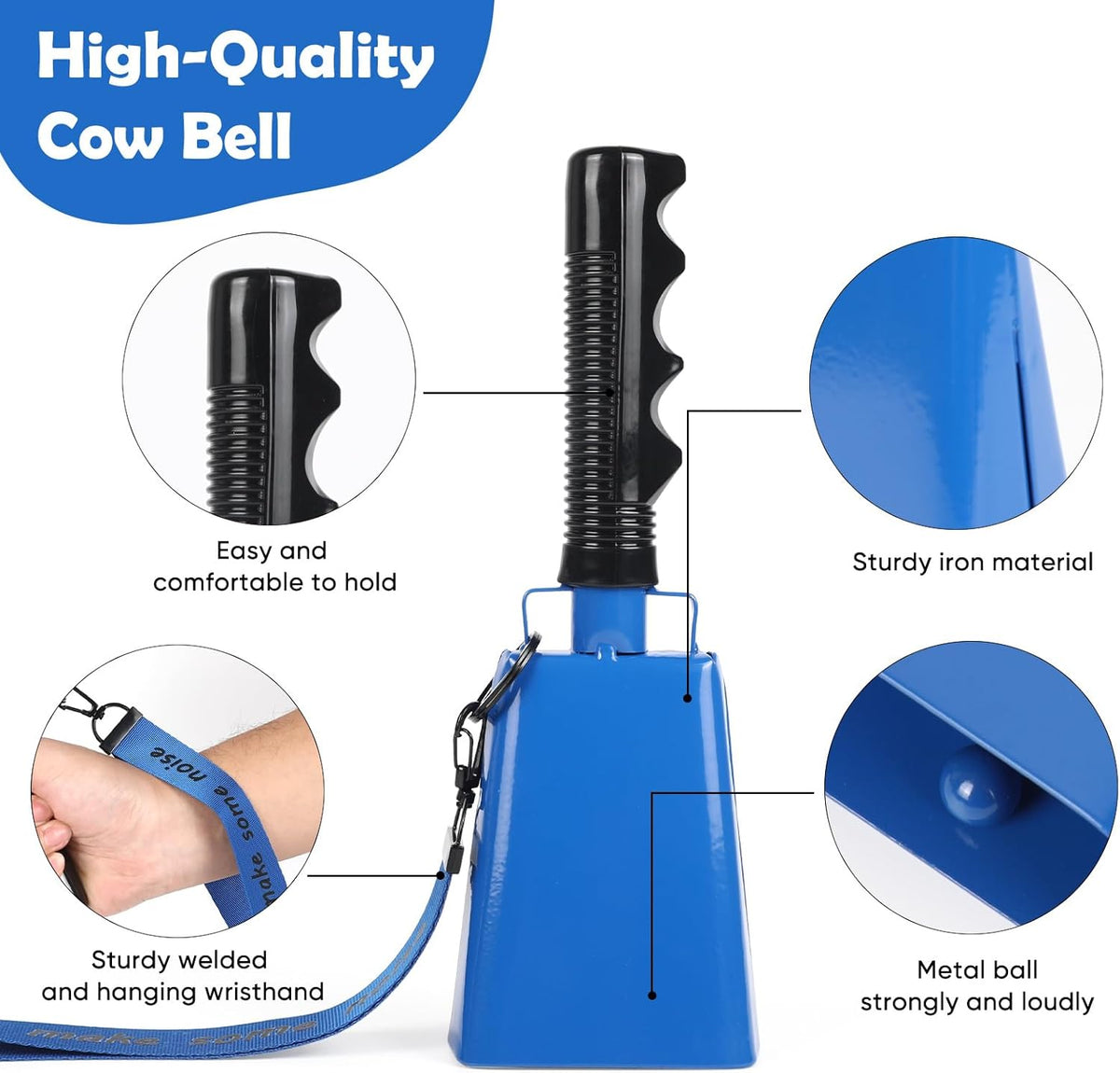 Cow Bells Noise Makers with Handle: Cowbells Hand Percussion for Sporting Events with Wrist Strap