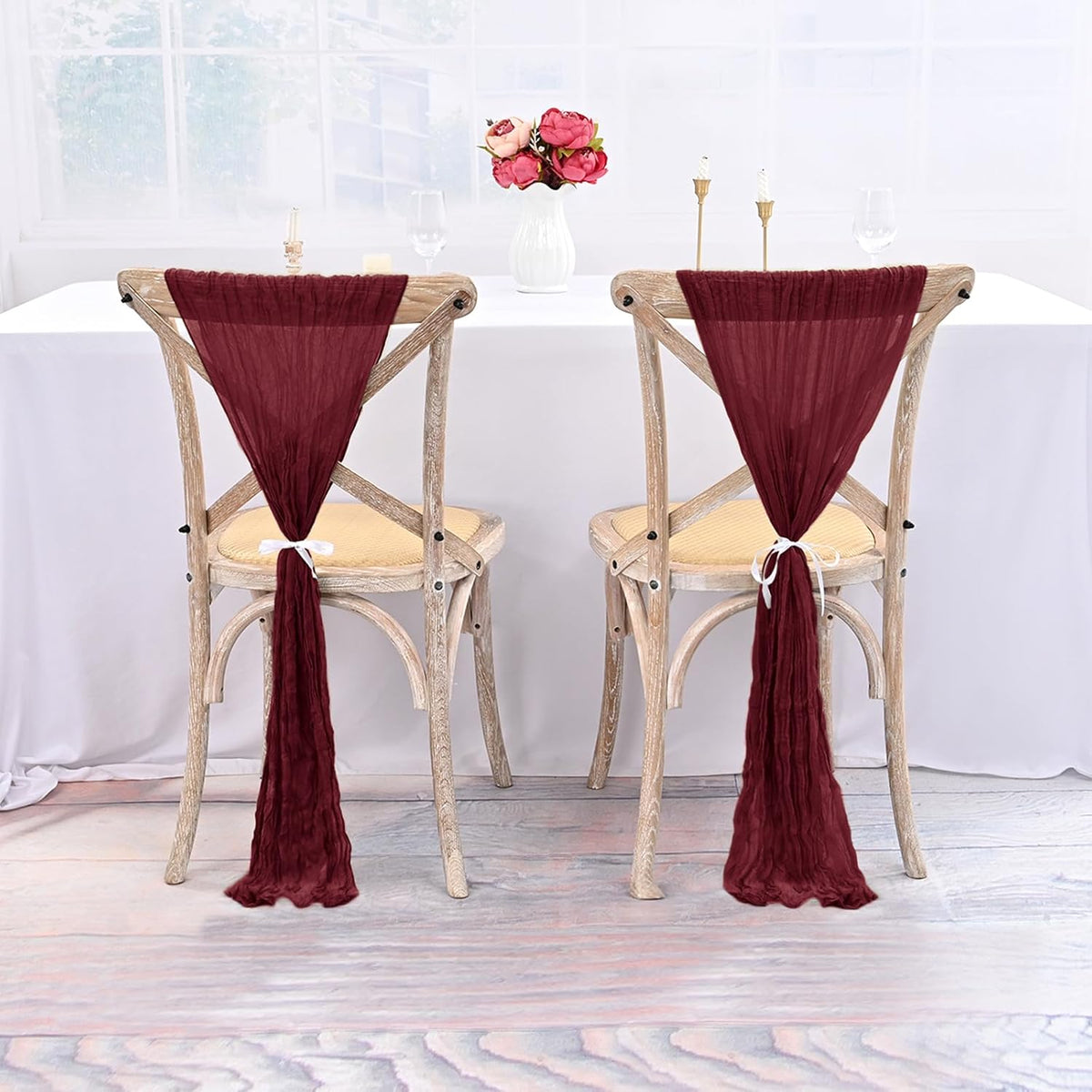50 PCS Cheesecloth Chair Sashes Bows Wedding Aisle Decorations Chair Ribbon Ties Back Sash for