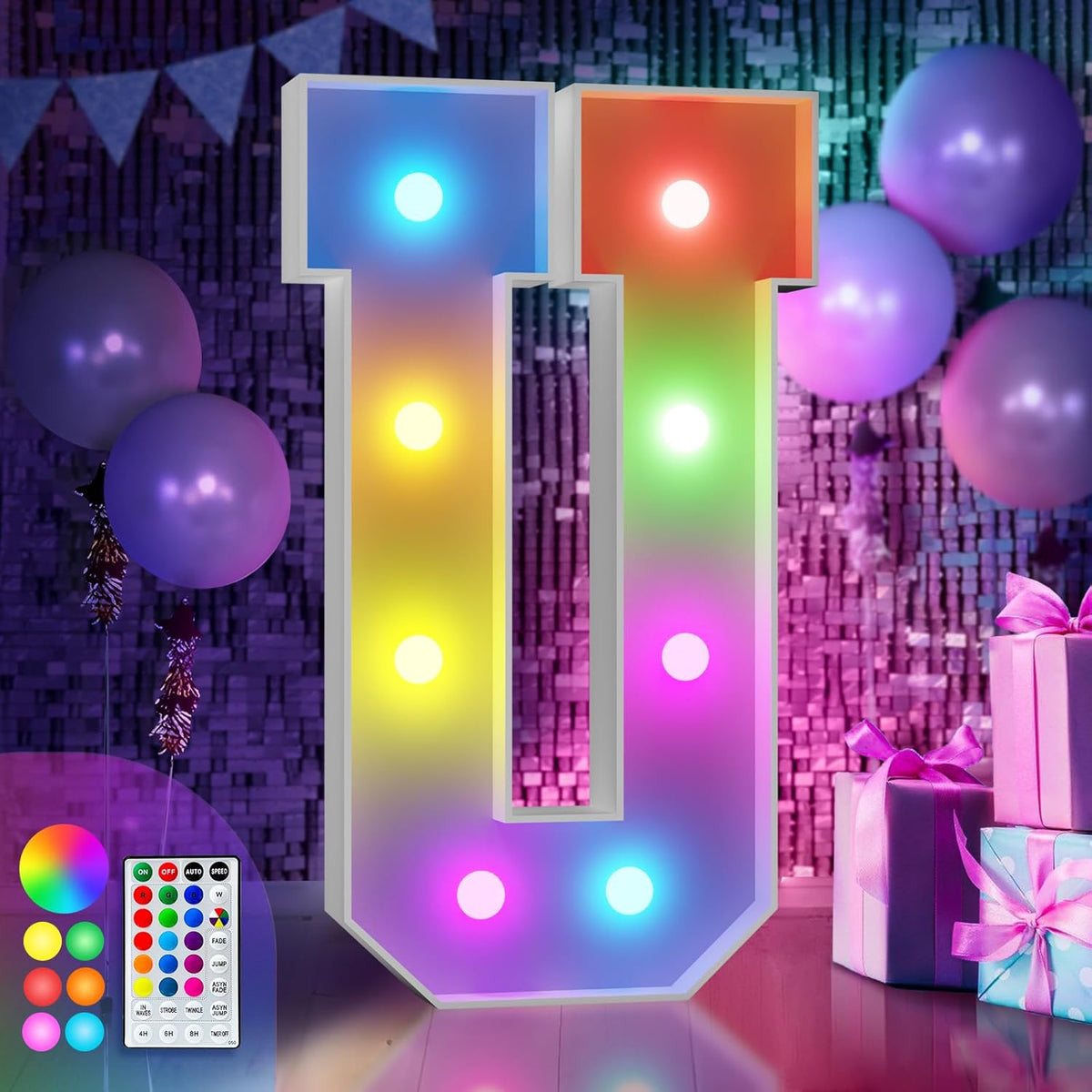 imprsv 3FT Colorful Marquee Light Up Letters U, 18 Colors Light Up Sign Alphabet Sign with Remote