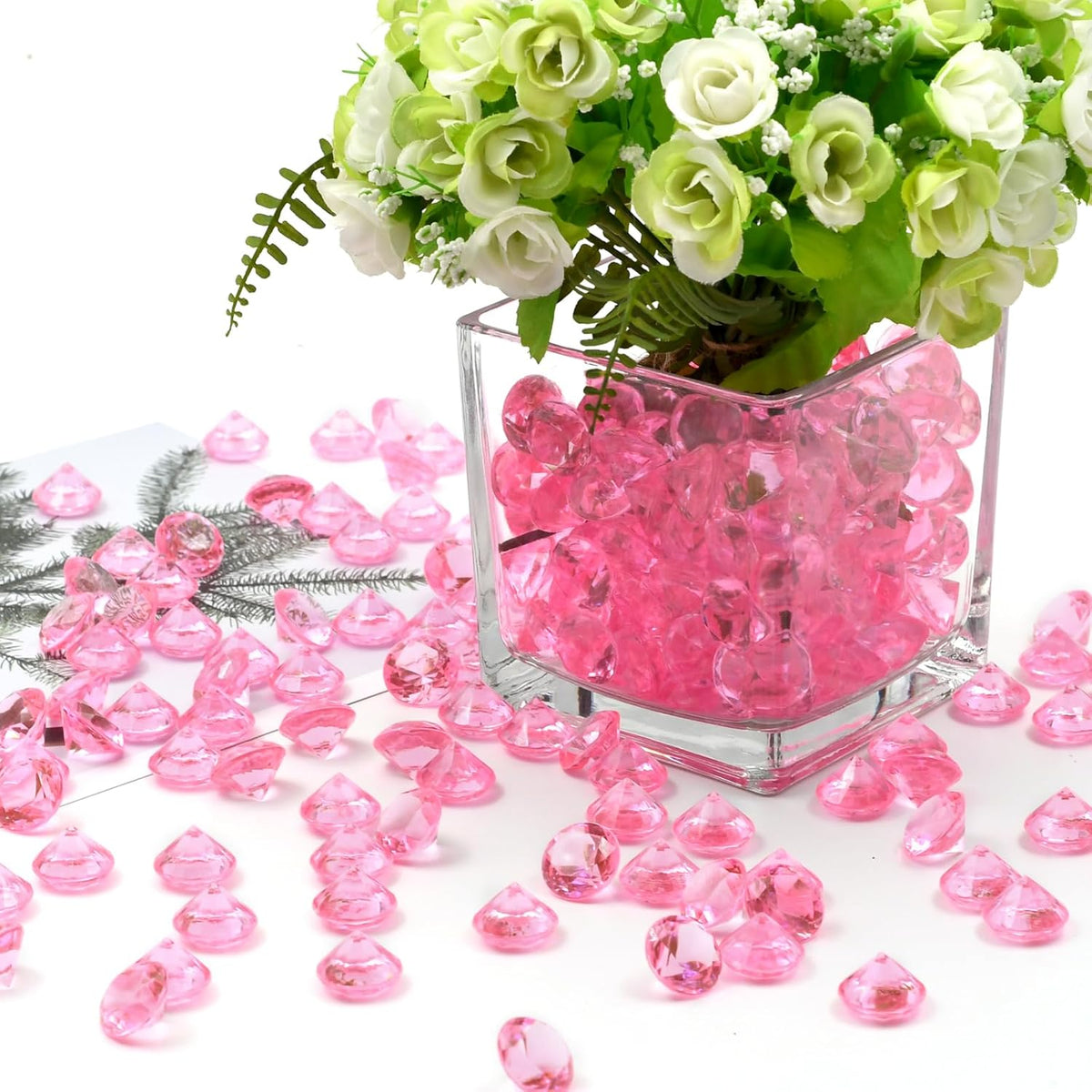 Fake Diamond Christmas Decoration, 280 pcs Pink 20 mm Acrylic Diamond for Table Scatters Vase