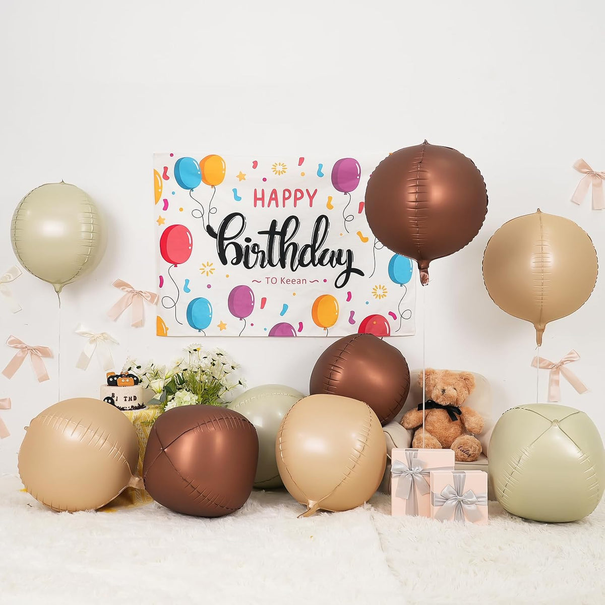 6Pcs Nude Cream Beige Round Foil Balloons, 22inch 4D Apricot Brown Tan Large Ball Balloons, for
