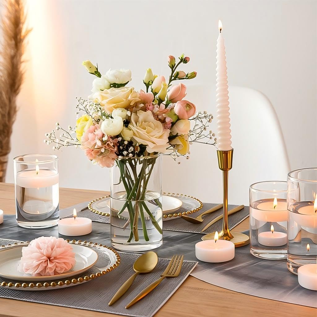 12pcs Glass Cylinder Vases for Centerpieces, 6 Inch Clear Flower Vases for Wedding Decorations and