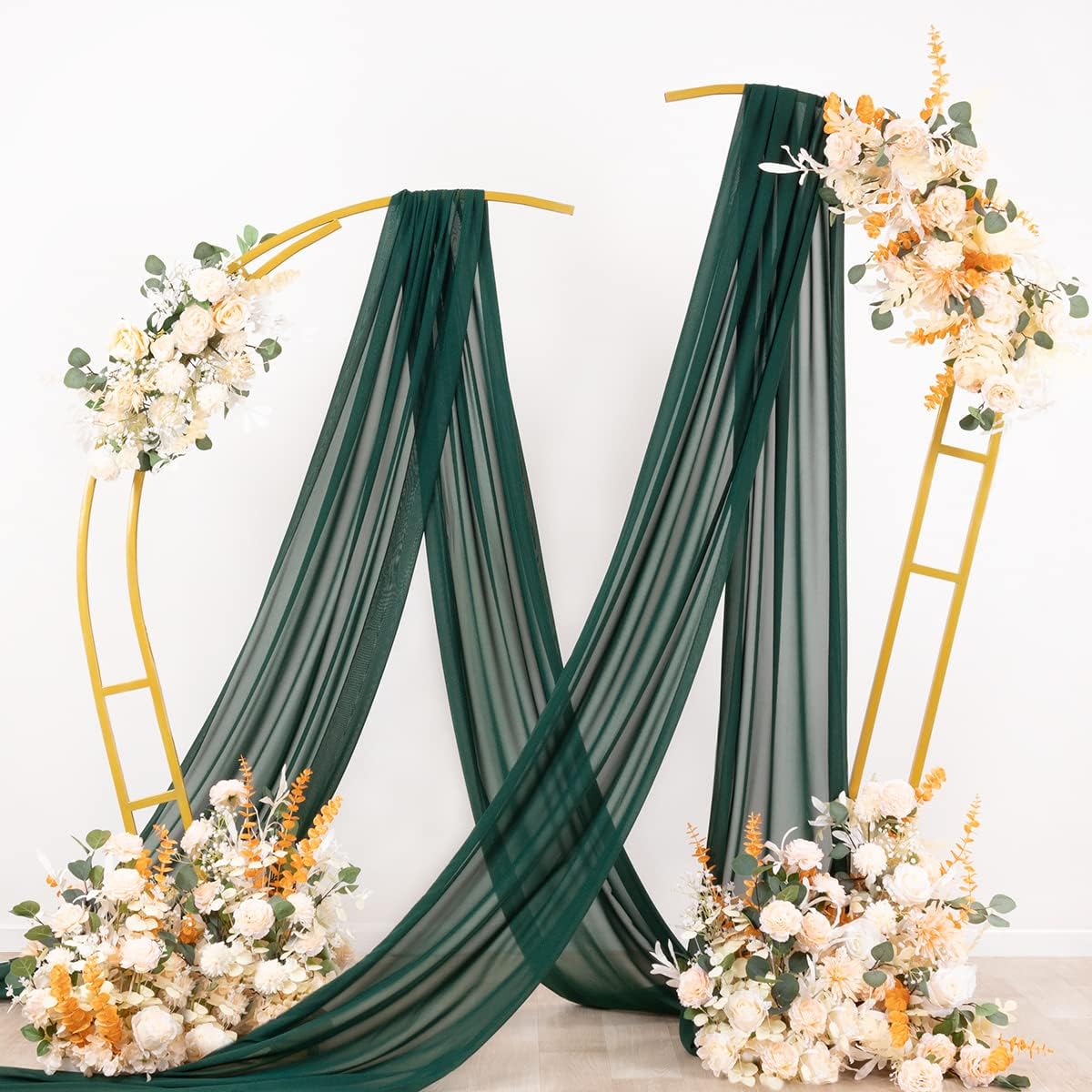 Socomi Wedding Arch Draping Fabric 1 Panel 29" x 19Ft Emerald Green Sheer Chiffon Curtain Drapes 6