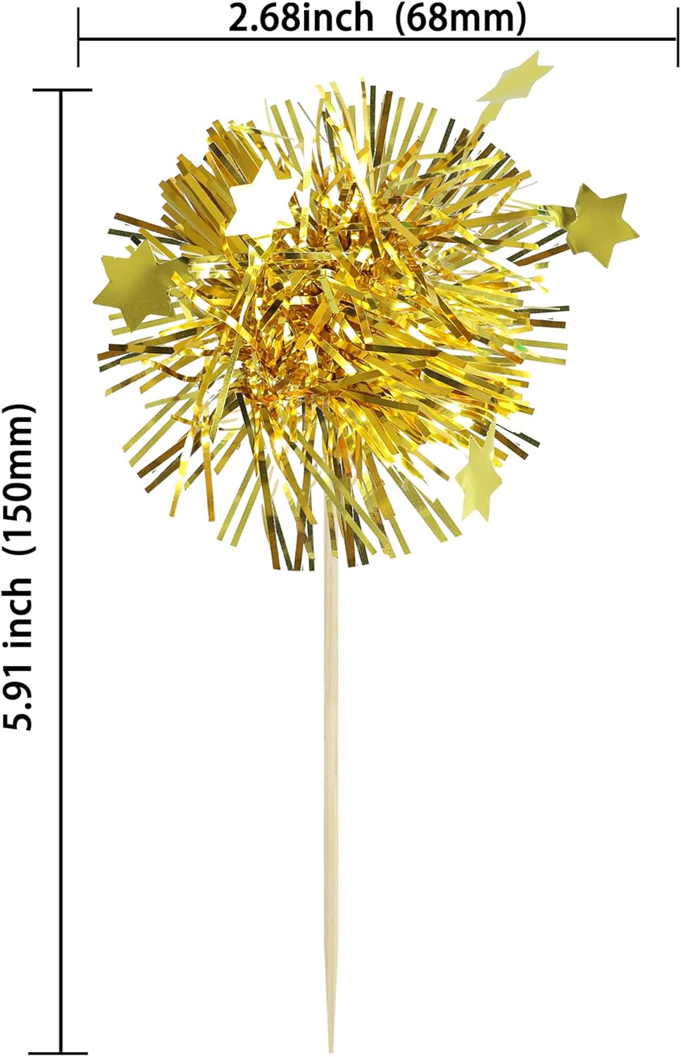 Ephlyn 30Pcs Foil Firework Cupcake Toppers Happy Birthday Cake Toppers Tinsel Flower Drink Stirrers