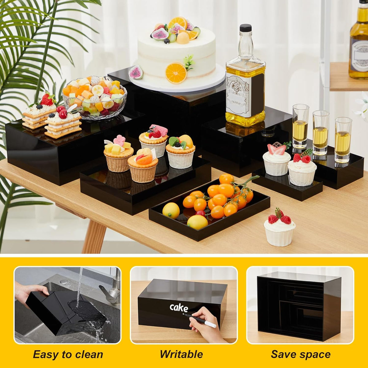 Leinuosen 7 Pcs Large Buffet Risers Set 6" to 12" Acrylic Display Box Catering Dessert Table Riser