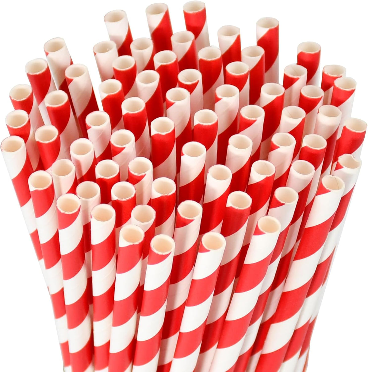 Disposable 7.75 inch Red White Striped Paper Straws Biodegradable 100 Counts - for Drinking