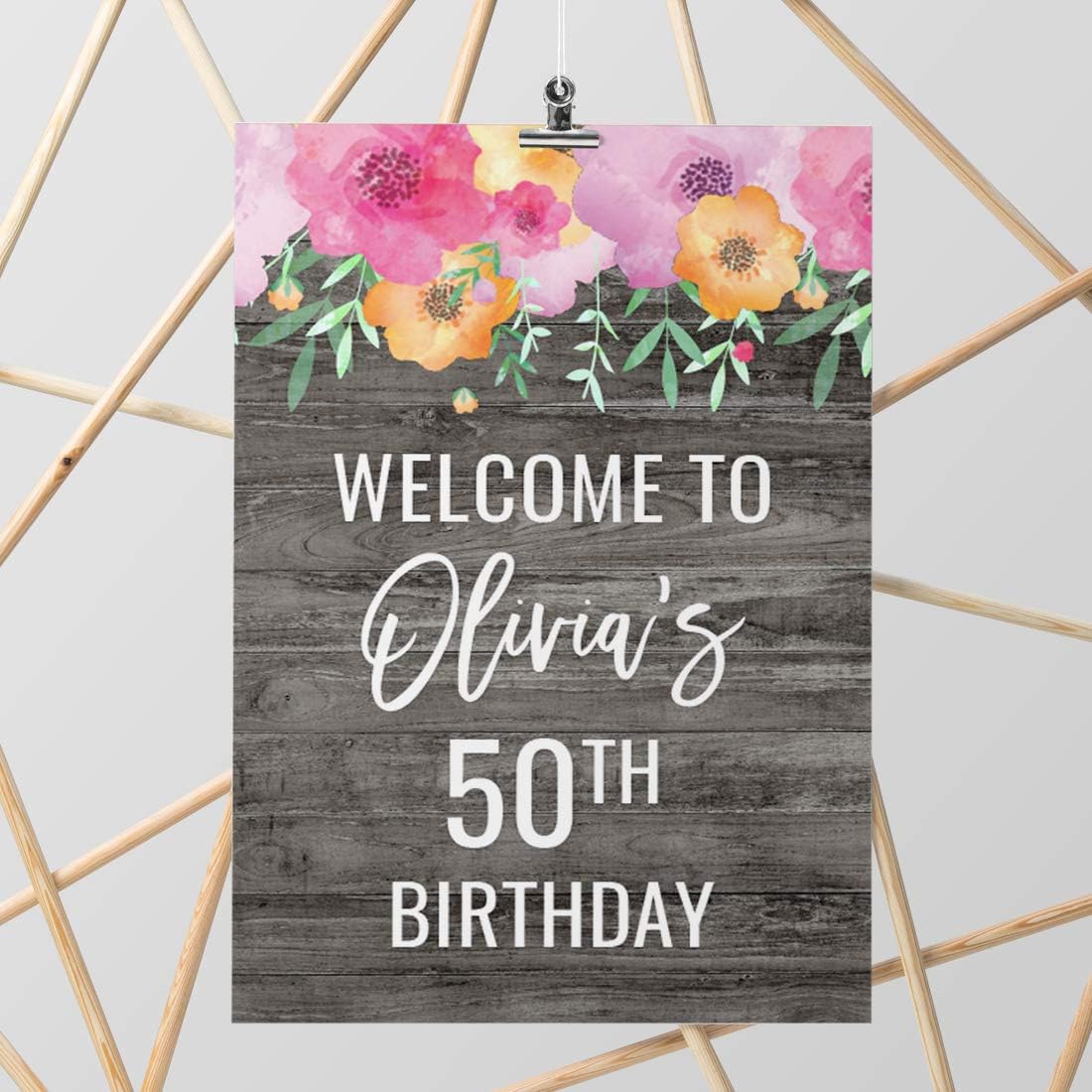 Andaz Press Personalized Extra Large Birthday Easel Board Party Sign, 12x18-inch, Pink Floral