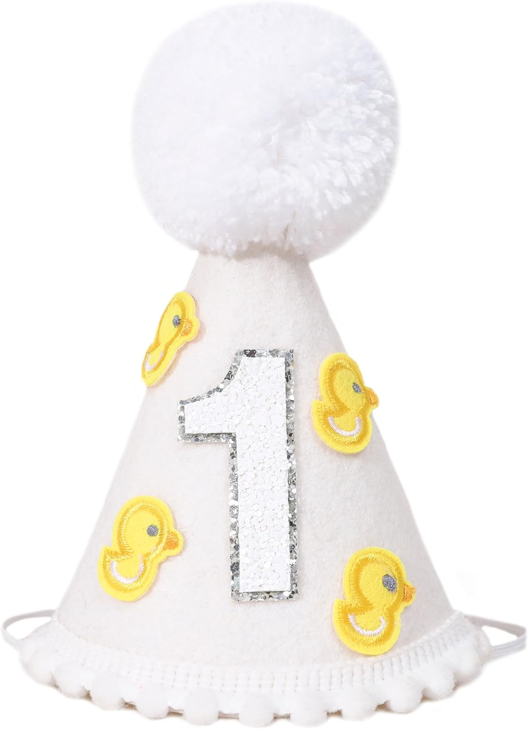 Little Yellow Duck 1st Birthday Party Hat - Duck Themed Cake Smash Decor, Yellow & White Cone Hat
