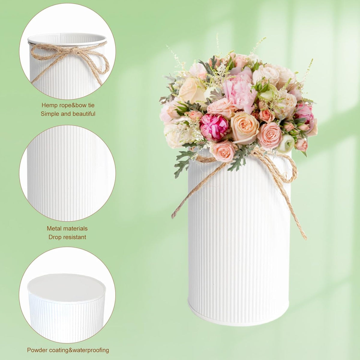 6" High Farmhouse Vases for Centerpiece, Rustic Mason Jars with Twine Bow for Flowers, Vintage
