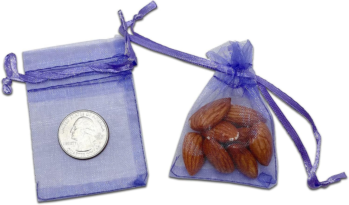 TheDisplayGuys 100-Pack XS 2 x 2 3/4" Lavender Sheer Organza Gift Bags with Drawstring, Jewelry