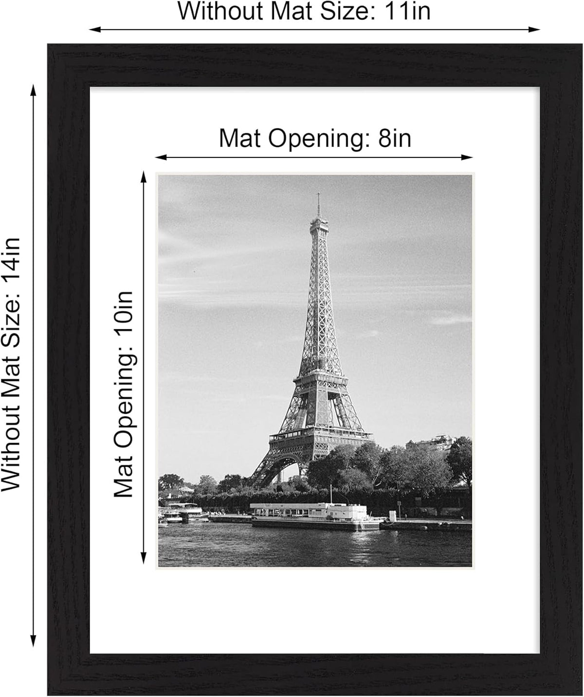 11x14 Picture Frame Set of 4 with Tempered Glass, Black Frame Display 8x10 Picture with Mat or 11 x