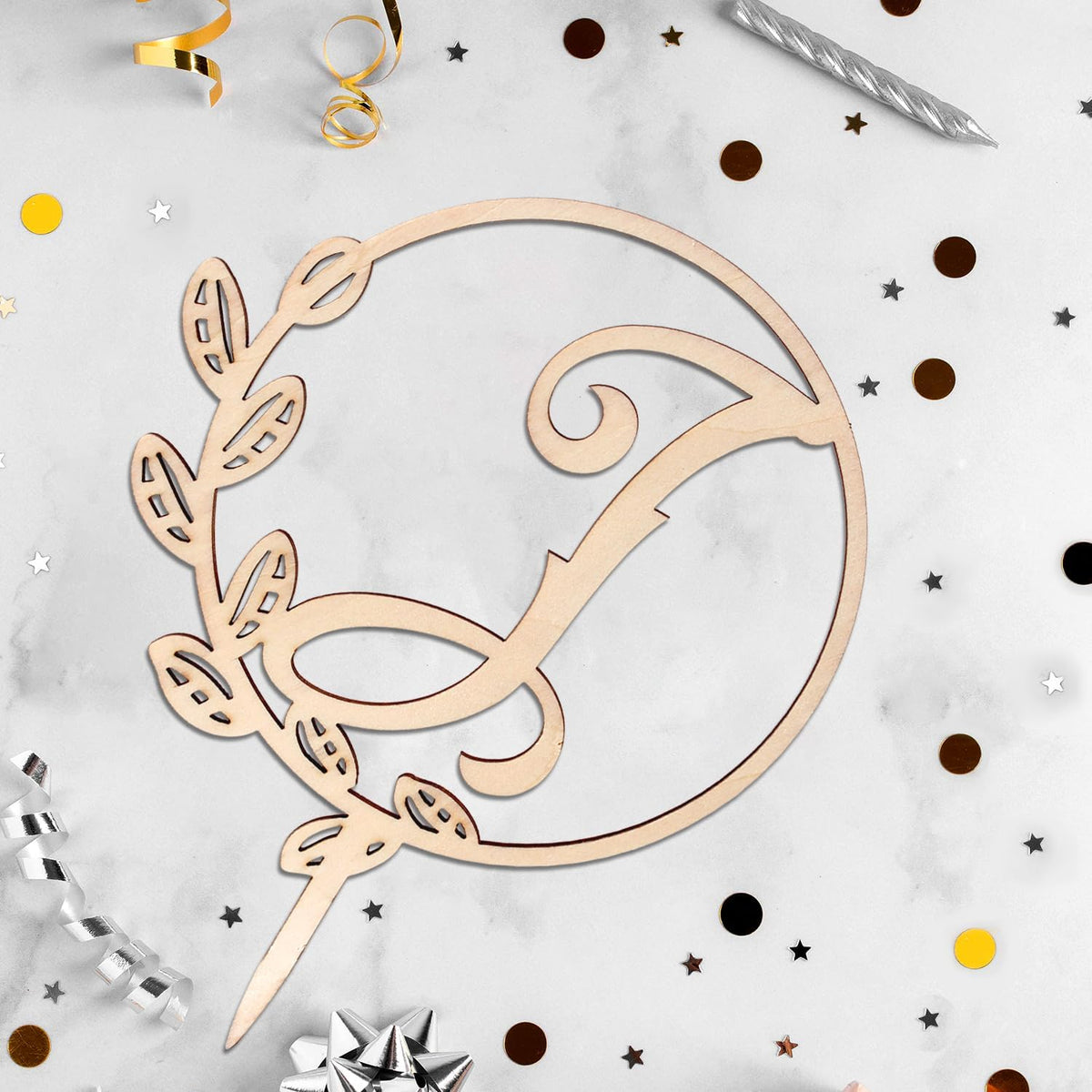 LINGTEER Personalized Inital Letter I Wooden Cake Topper Perfect for Birthday Rustic Wedding