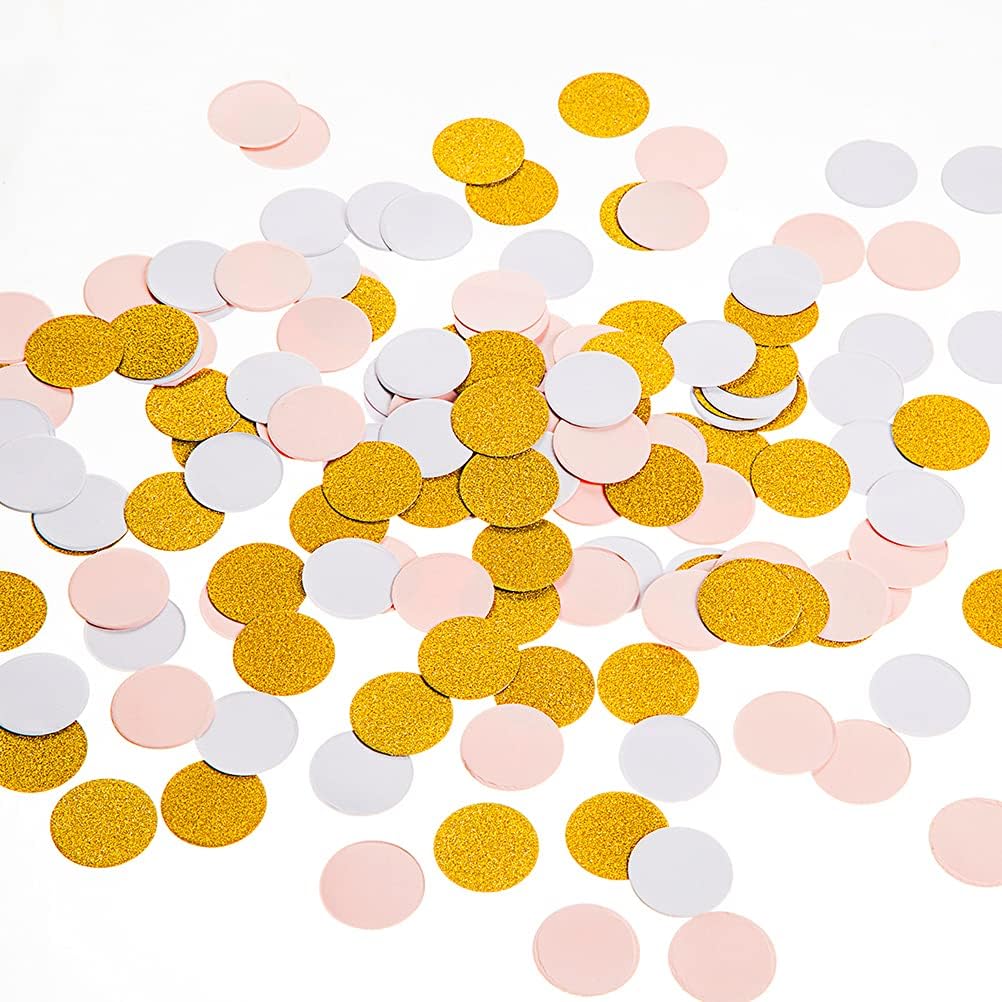 MOWO Confetti Circles Wedding Party Decor and Table Decor, 1.2’’ in Diameter (glitter gold pink and