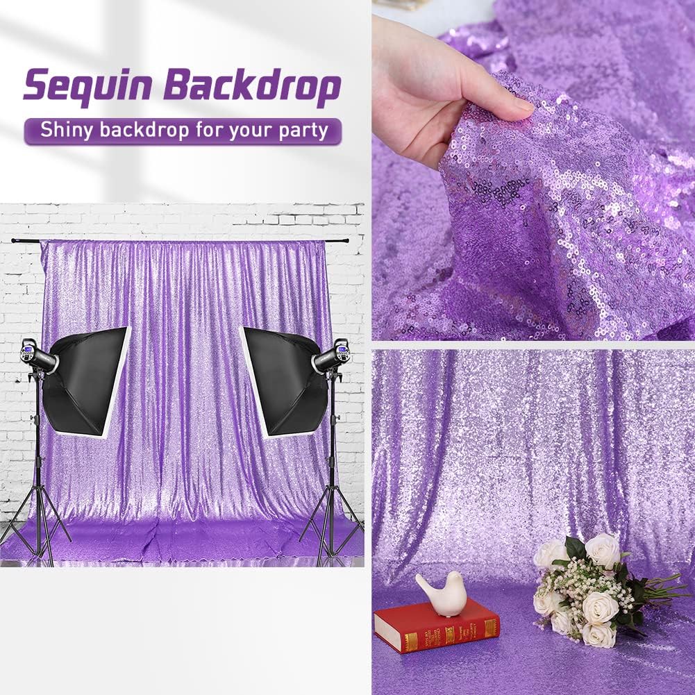 Eternal Beauty Lavender Sequin Backdrop, 8x8 Ft Glitter Background Curtains for Shimmer Photography