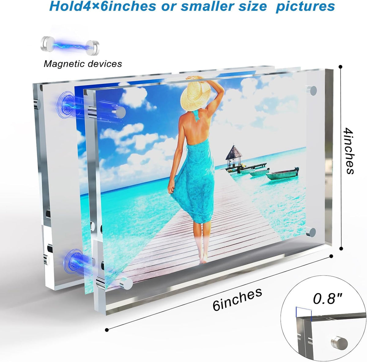 4x6 Inches Acrylic Picture Frames 1 Pack, Double Sided Magnetic Photo Frames,Free Standing on Desk