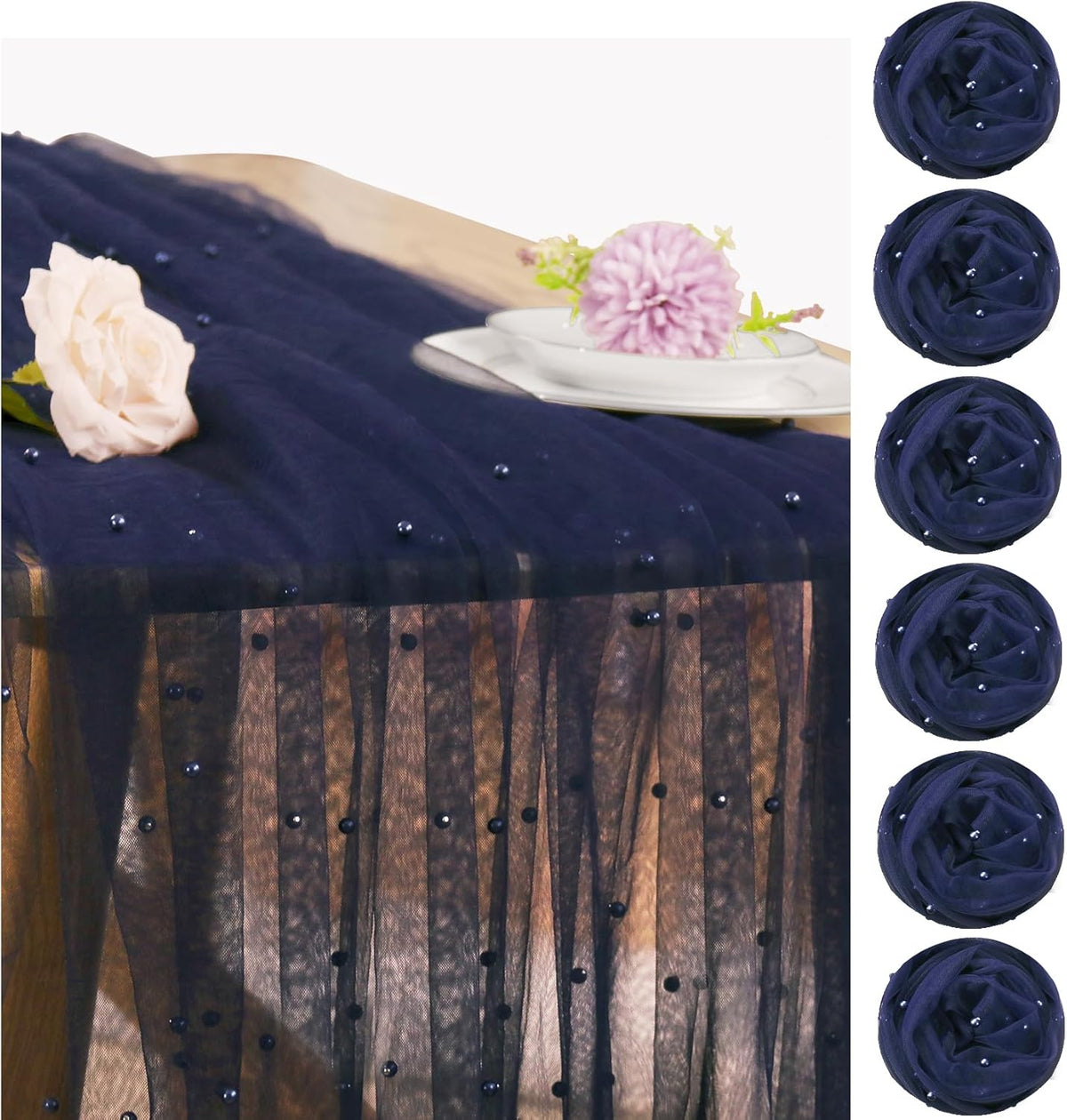 Set of 6 Pearl Table Runner 29 x 120 Inch Tulle Fabric Lace Table Runners Boho Rustic Tablecloth