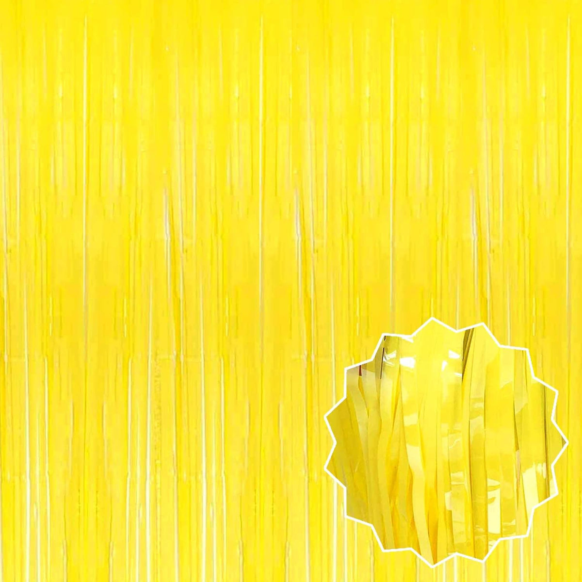 6 Pack Macaron Yellow Foil Fringe Curtains Backdrop, 3.28 x 8.2 Ft Metallic Streamers Tinsel