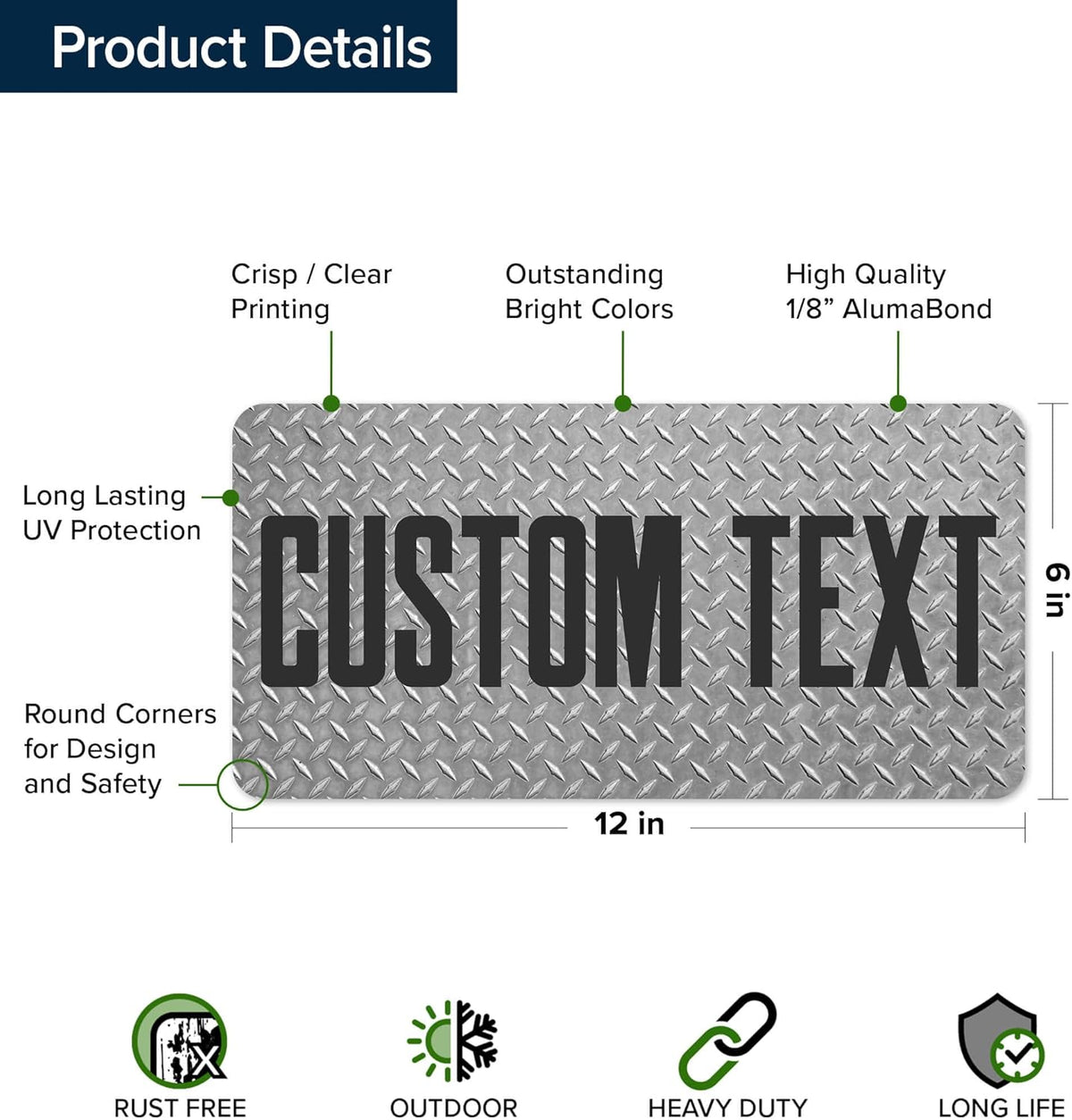 Custom Sign, Custom Street Sign, 11 Font Colors, 13 Font Styles, 4 Hole Options, 22 Sizes, 6x12