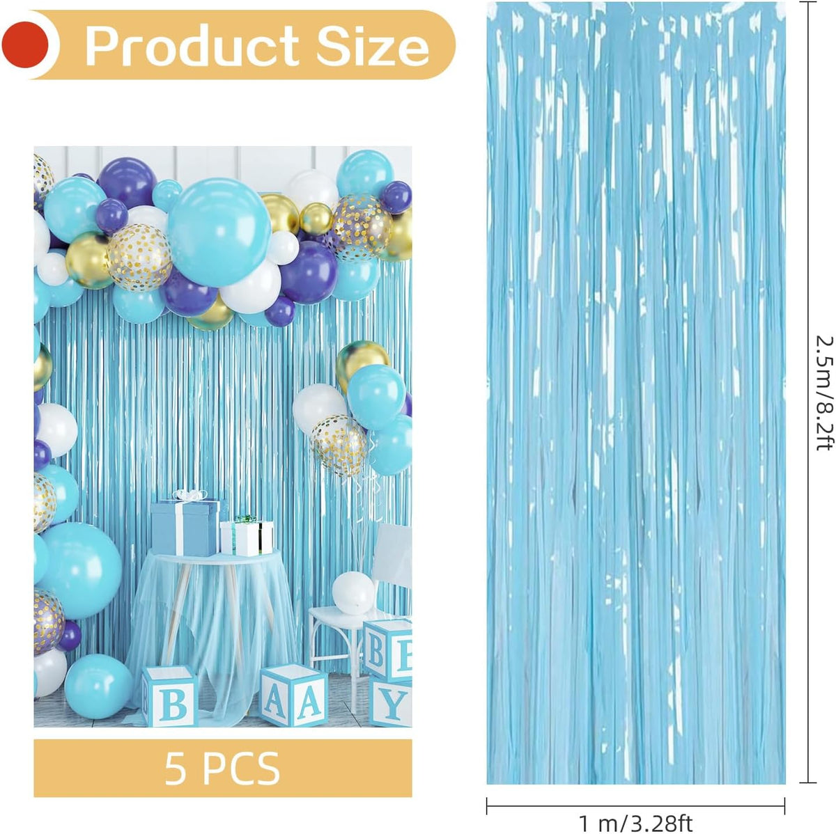 5 Pack Blue Foil Curtain Backdrop 3.2ft x 8.2ft Tinsel Foil Fringe Curtains Macaron Photo Booth