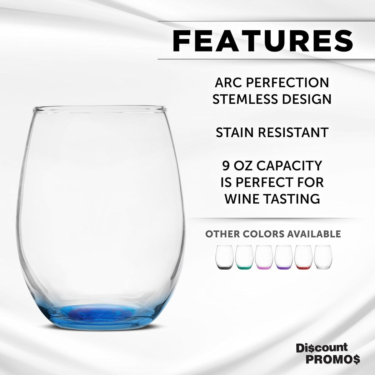 DISCOUNT PROMOS Stemless Wine Glass 9 oz. Set of 10, Bulk Pack - Great for Wedding Favors