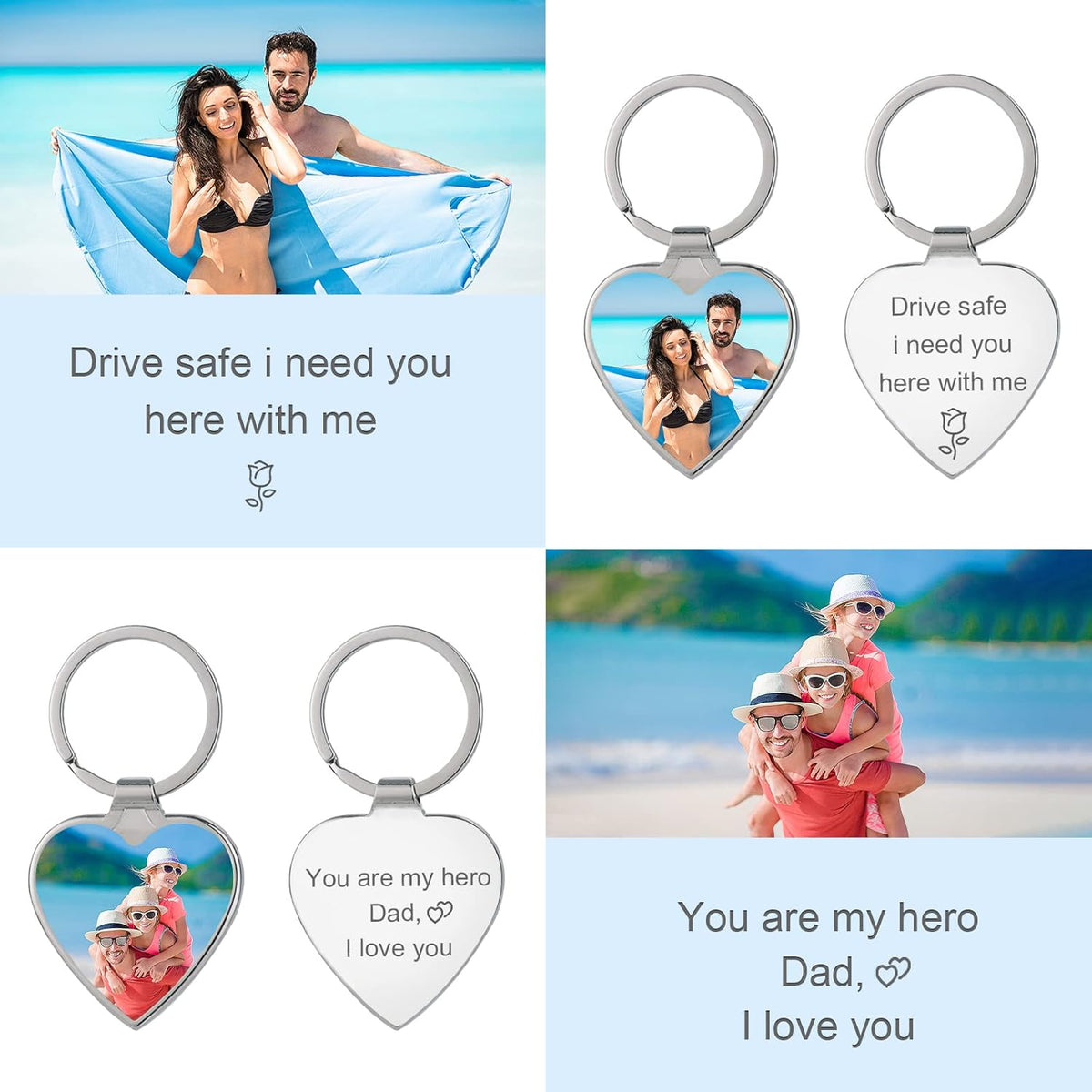 Personalized Custom Keychain with Picture - Turnable Double Sided Colorful Photo Key chains