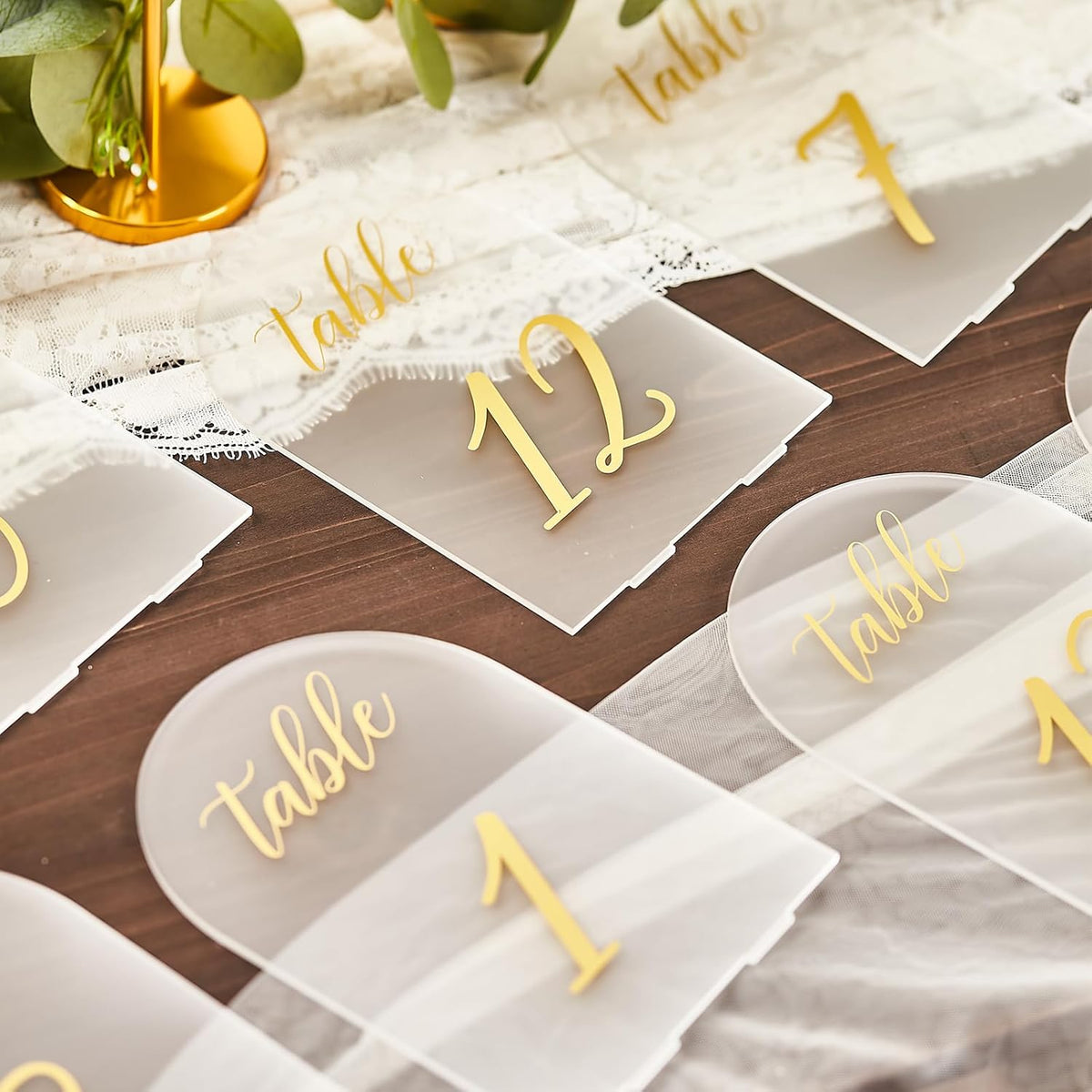 SHINVALE Arch Acrylic Wedding Table Numbers 1-15 with Gold Foil Font – Frosted Finish, Elegant
