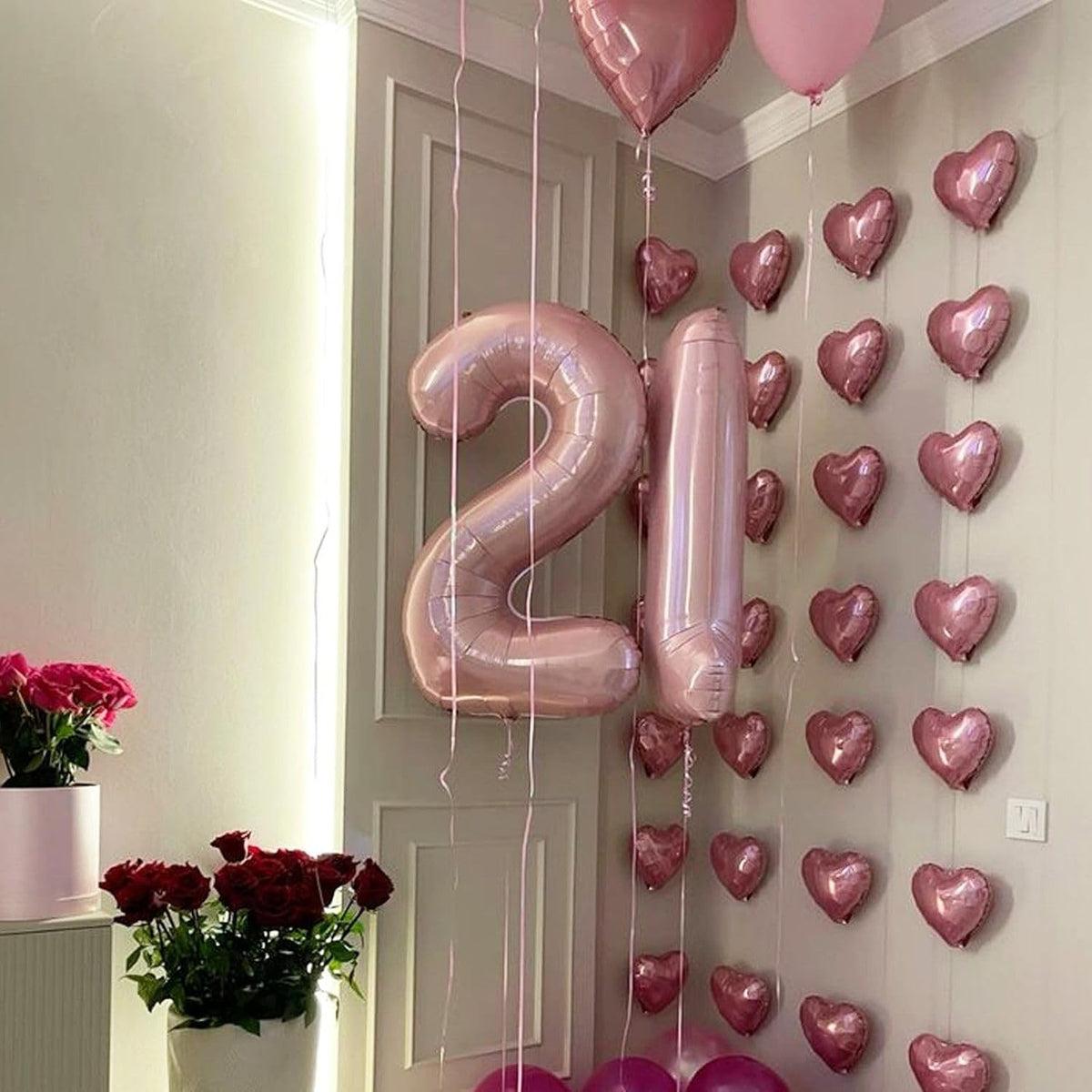 Pink Heart Balloons,12Pcs 18 Inch Light Pink Helium Foil Love Heart Shaped Balloons for Girls Party