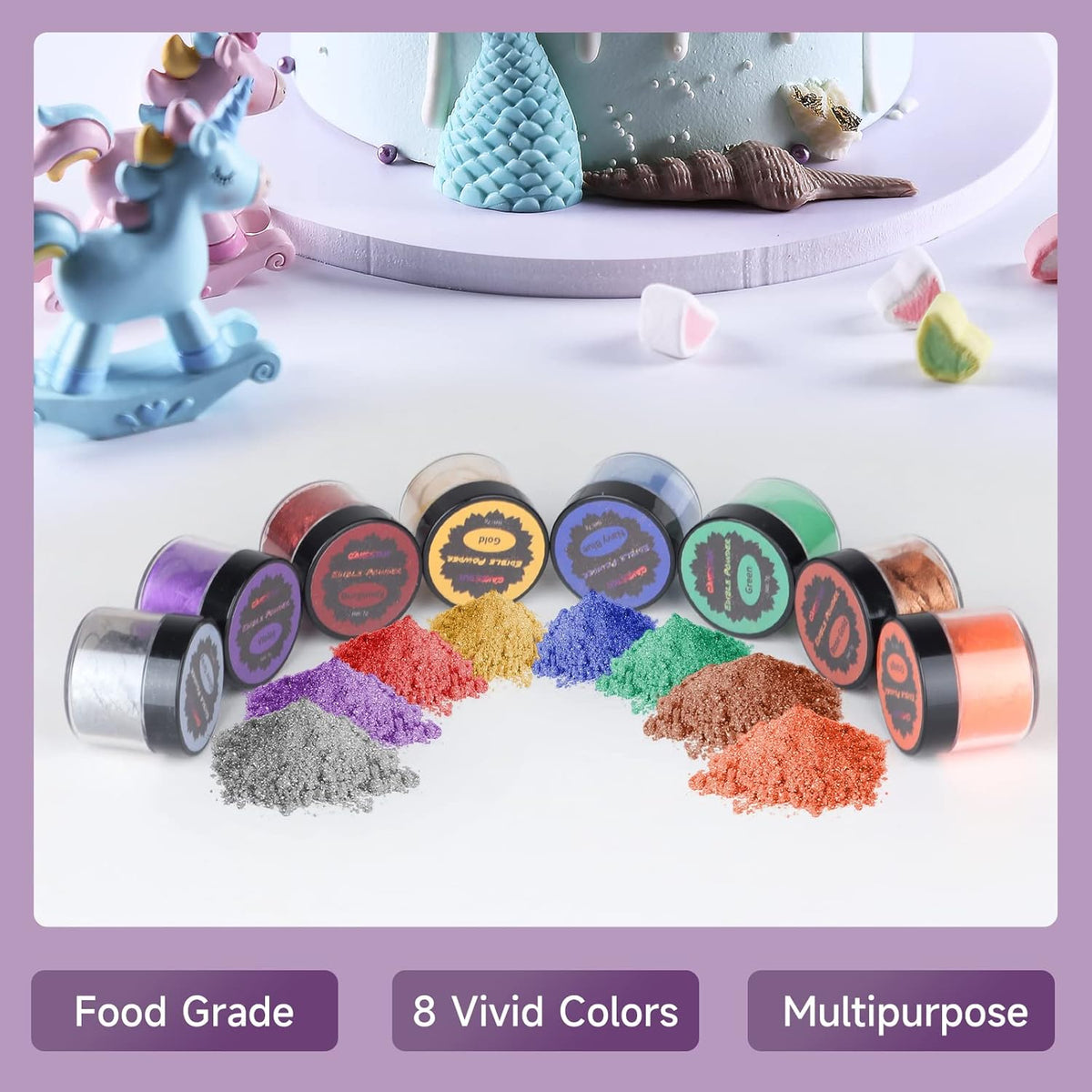 Cakestar Edible Glitter, 8 Colors Edible Luster Dust, Edible Glitters for Drinks, Food Shimmer Dust
