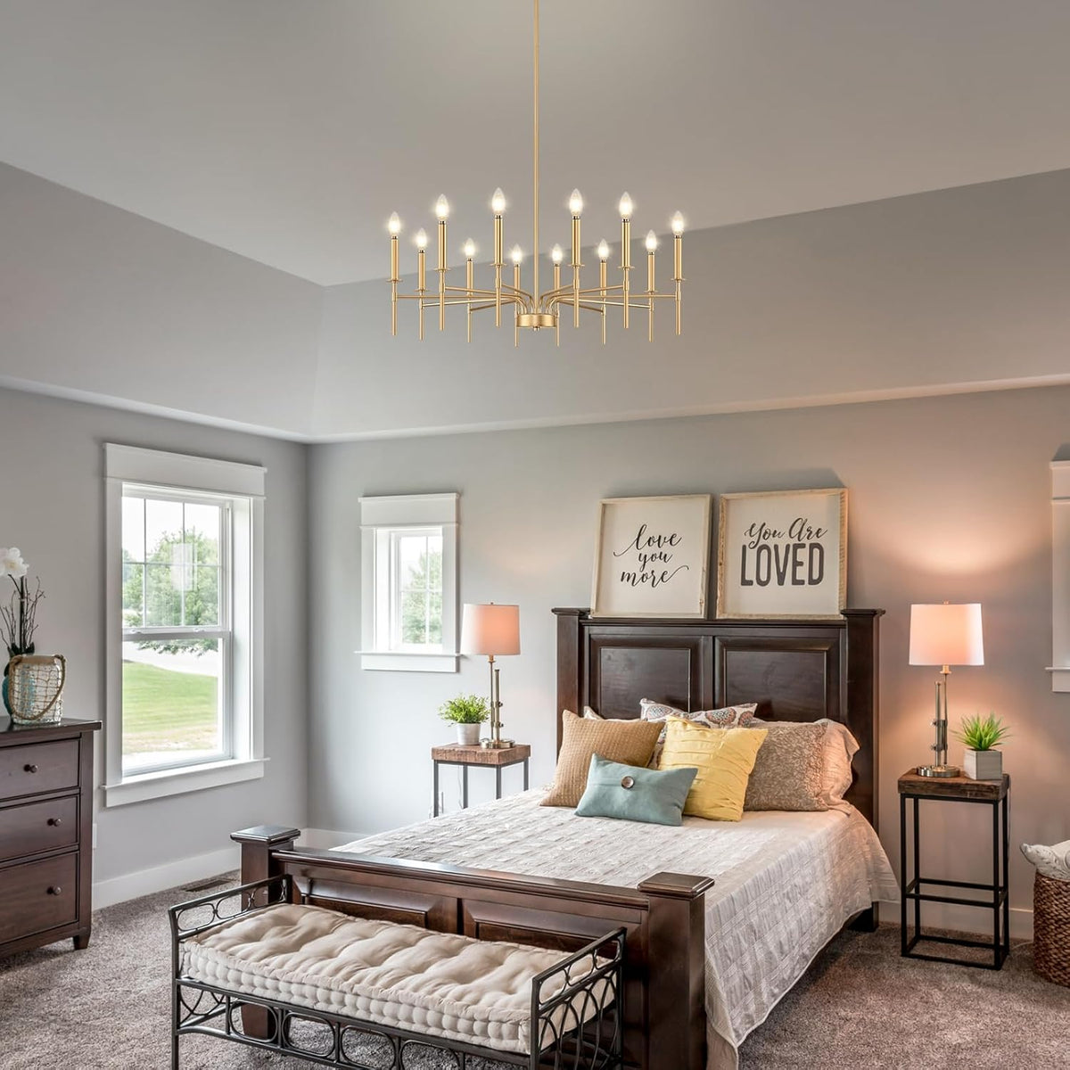 12 Light Gold Chandelier Light Fixture, Modern Farmhouse Chandeliers for Dining Room Light Fixture