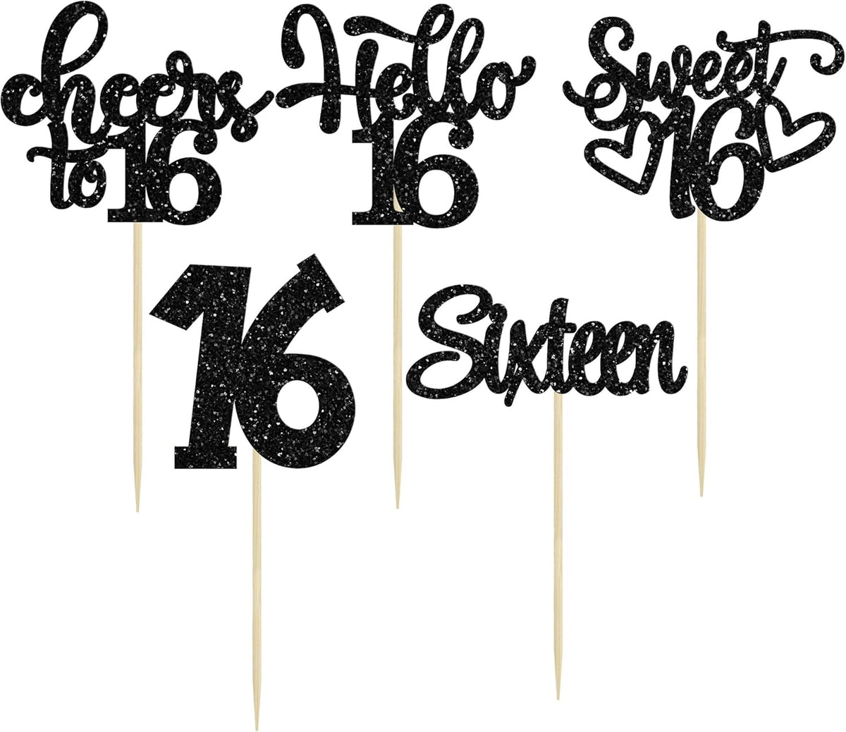 30pcs 16th Birthday Cupcake Toppers - Sixteen Happy Cupcake Picks, Cheers to 16 Sweet 16 Cake