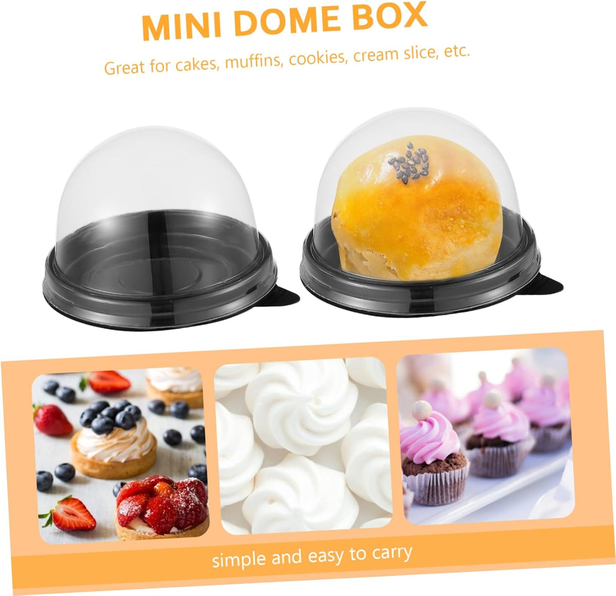 NUOBESTY Individual Cupcake Boxes 100pcs Round Plastic Transparent Dome Cupcake Boxes Egg-Yolk Puff