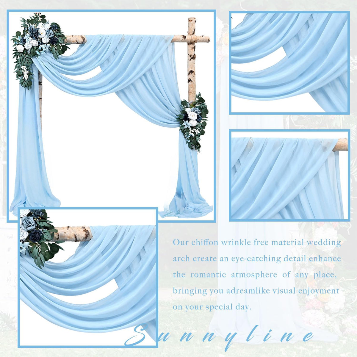 Wedding Arch Drapes Fabric 4 Panels 20Ft Length x 28" Width Baby Blue Arch Draping Chiffon Fabric