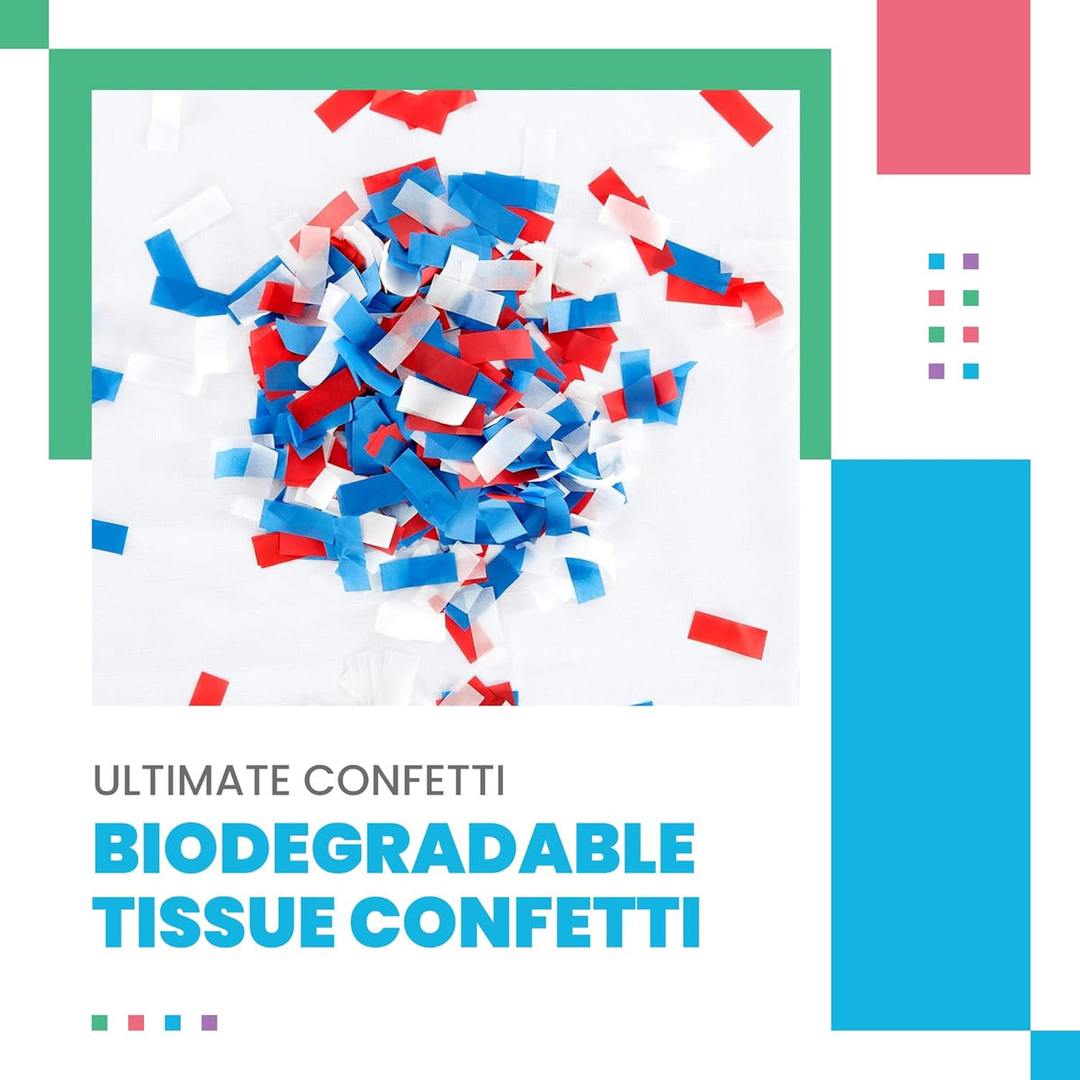 Biodegradable Confetti Red, White & Blue - Rectangular Fluttering Tissue Paper Confetti for Cannon
