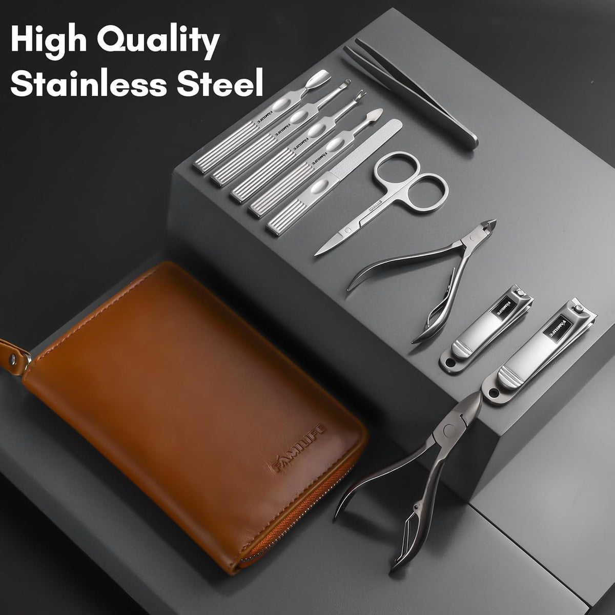 FAMILIFE Manicure Set, Professional Manicure Kit Nail Clippers Set 11 in 1 Stainless Steel Pedicure