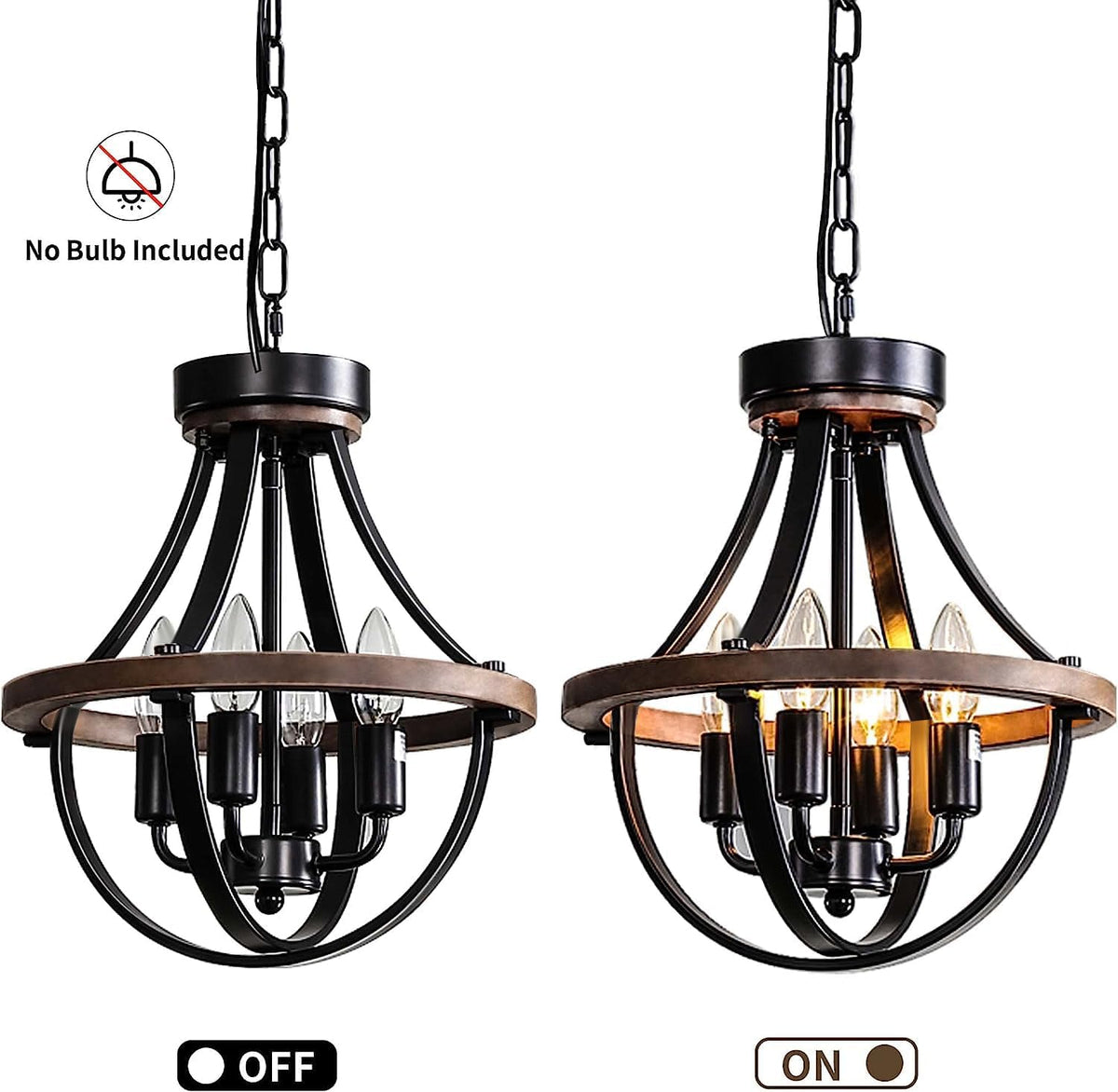 Farmhouse Chandelier, Modern Hanging Pendant Lighting, 4-Light Rustic Ceiling Light Fixture