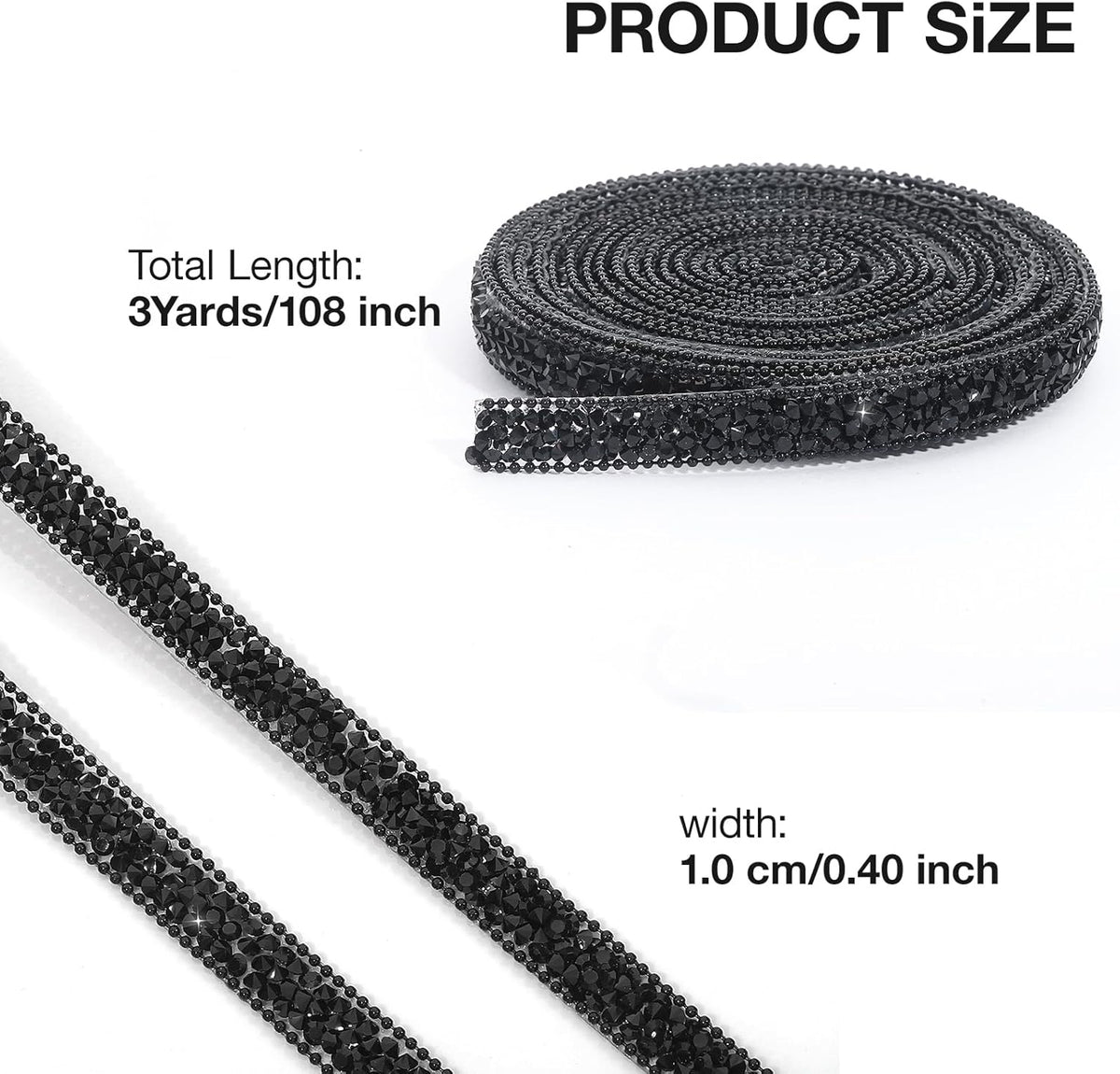 Black Rhinestone Ribbon 3 Yards Self Adhesive Rhinestone Strips Diamond Ribbon Sticker Crystal Roll