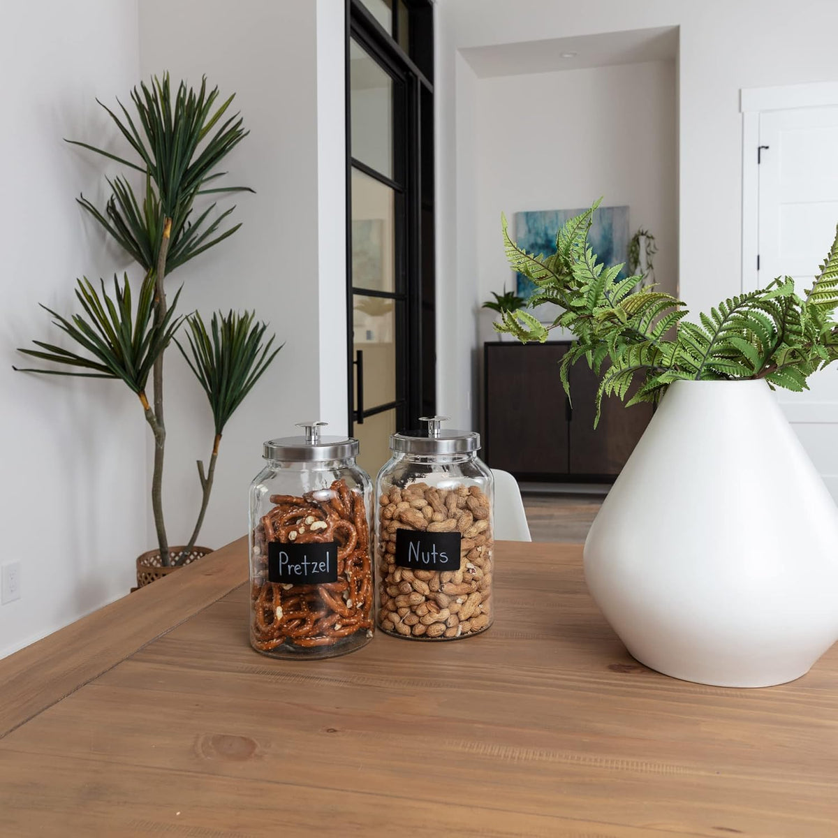 2 Large 1-Gallon Glass Canister Sets for Kitchen Counter with Stainless Steel Airtight Lids +