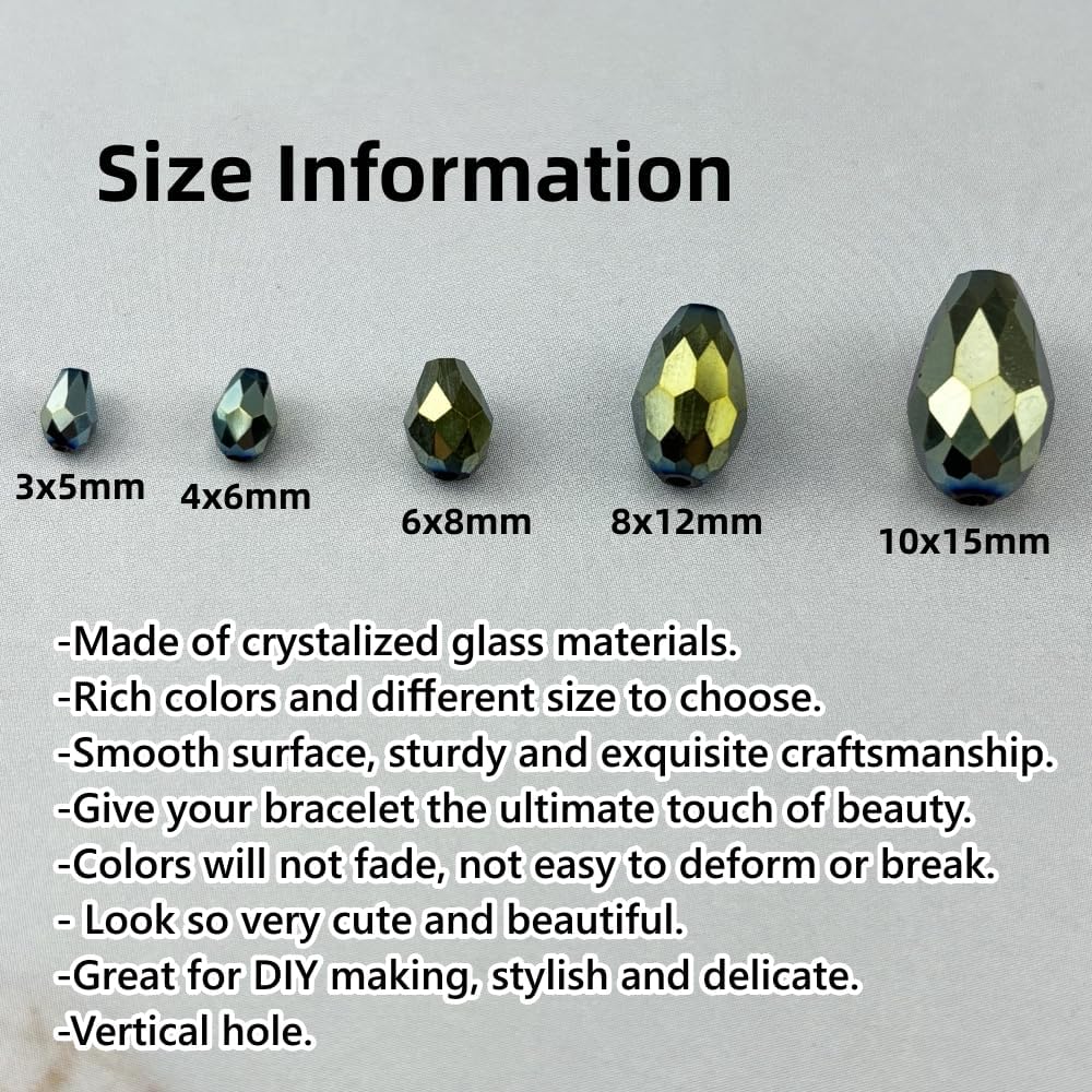 100pcs 8x12mm Teardrop Crystal Glass Beads for Jewelry Making, Faceted Vertical Hole Teardrop Glass