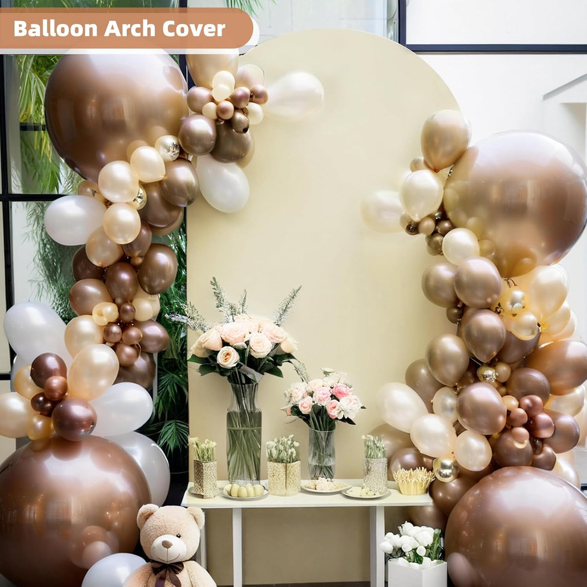 HEMMOTOP 6.6 ft Light Beige Arch Backdrop Cover (No Arch Stand), Spandex Arch Covers Stretchy