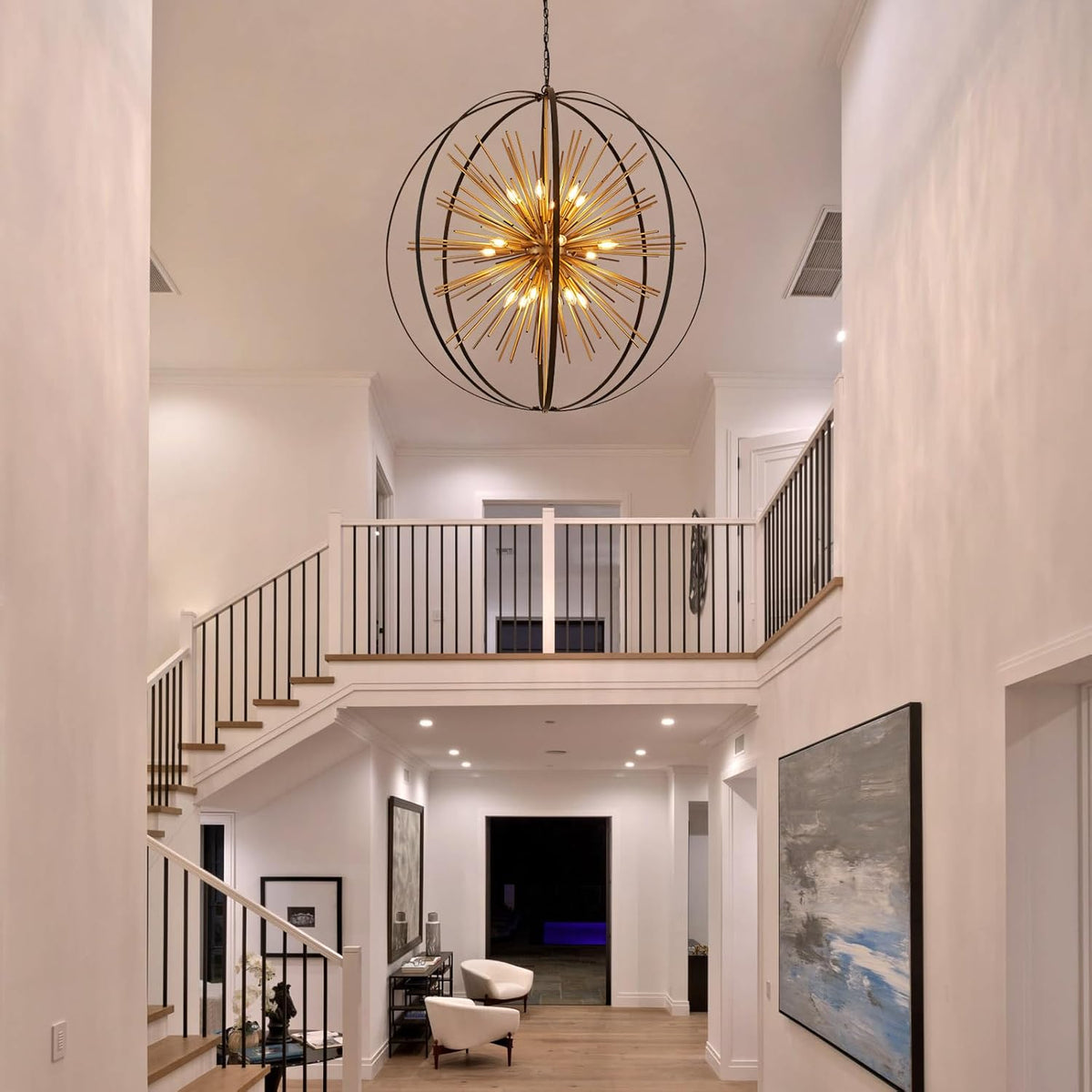 43.3" Black Gold 18-Light Globe Sputnik Chandelier Modern Adjustable Hanging Ceiling Firework