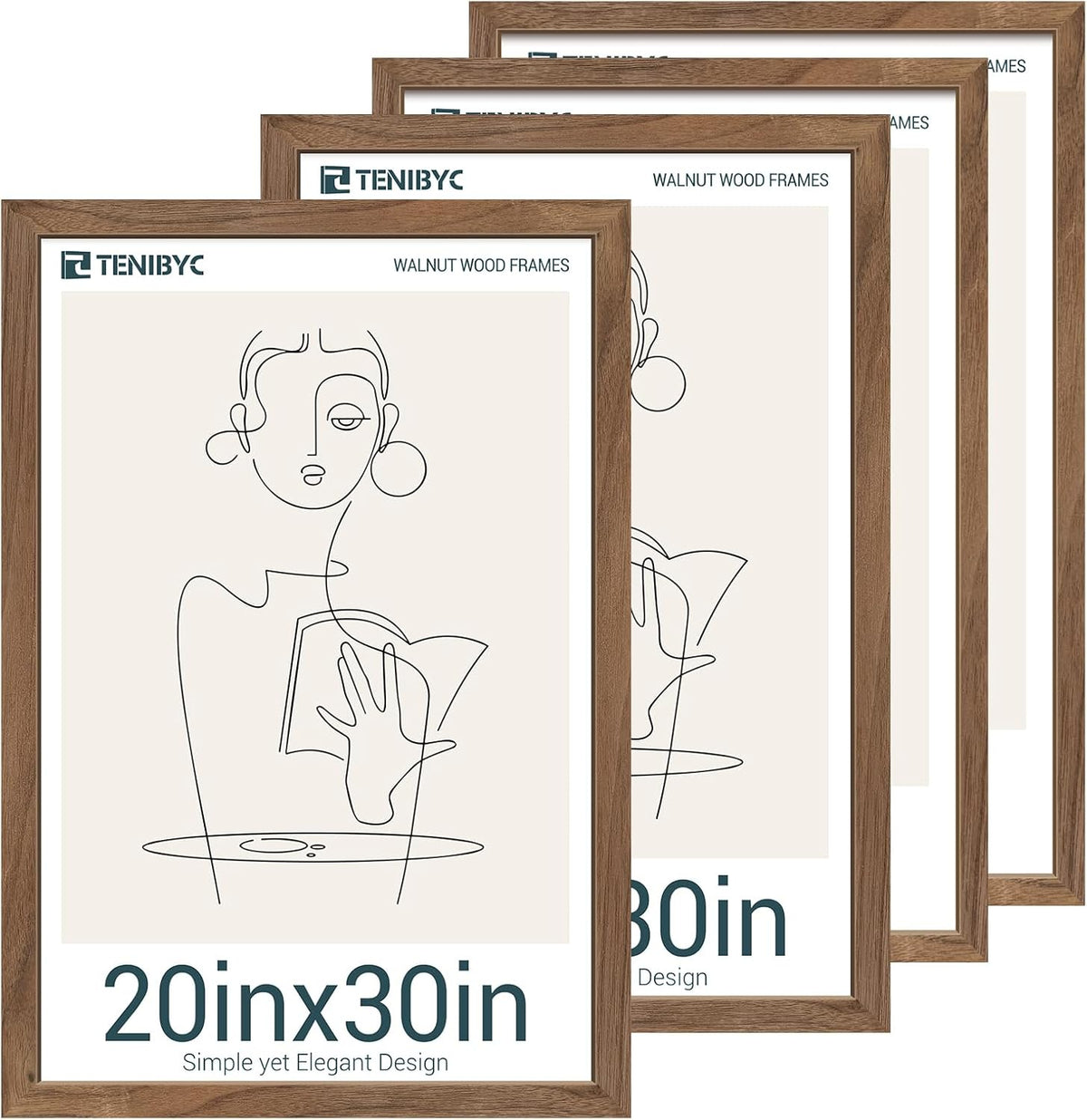 20x30 Poster Frame 4 Pack - Walnut, Brown Wood Picture Frame, Dissplay Photos, Posters and Puzzles
